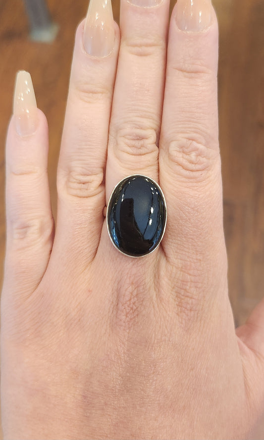 Sterling silver large black onyx ring