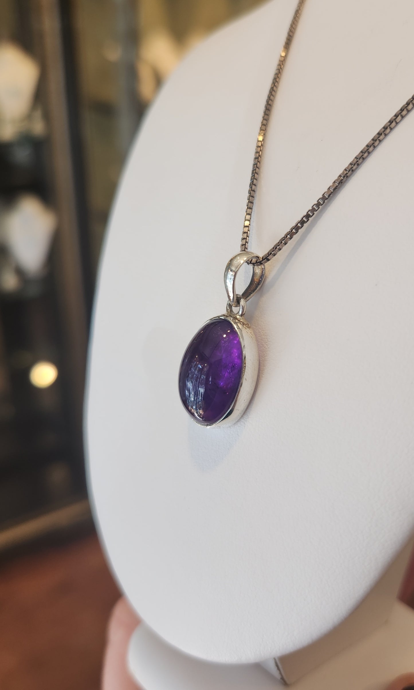 Sterling silver amethyst cabochon pendant