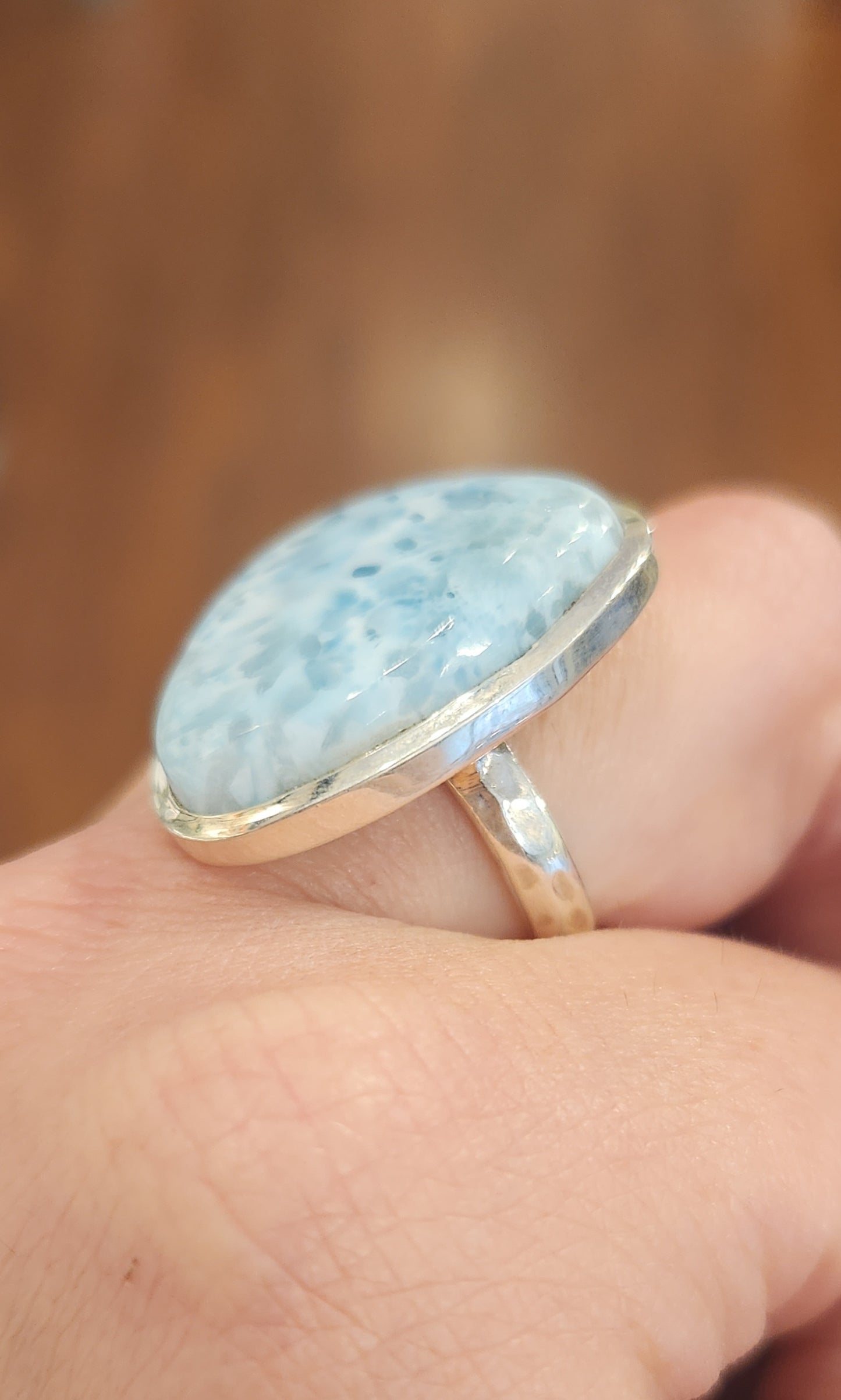 Sterling silver unique larimar statement ring