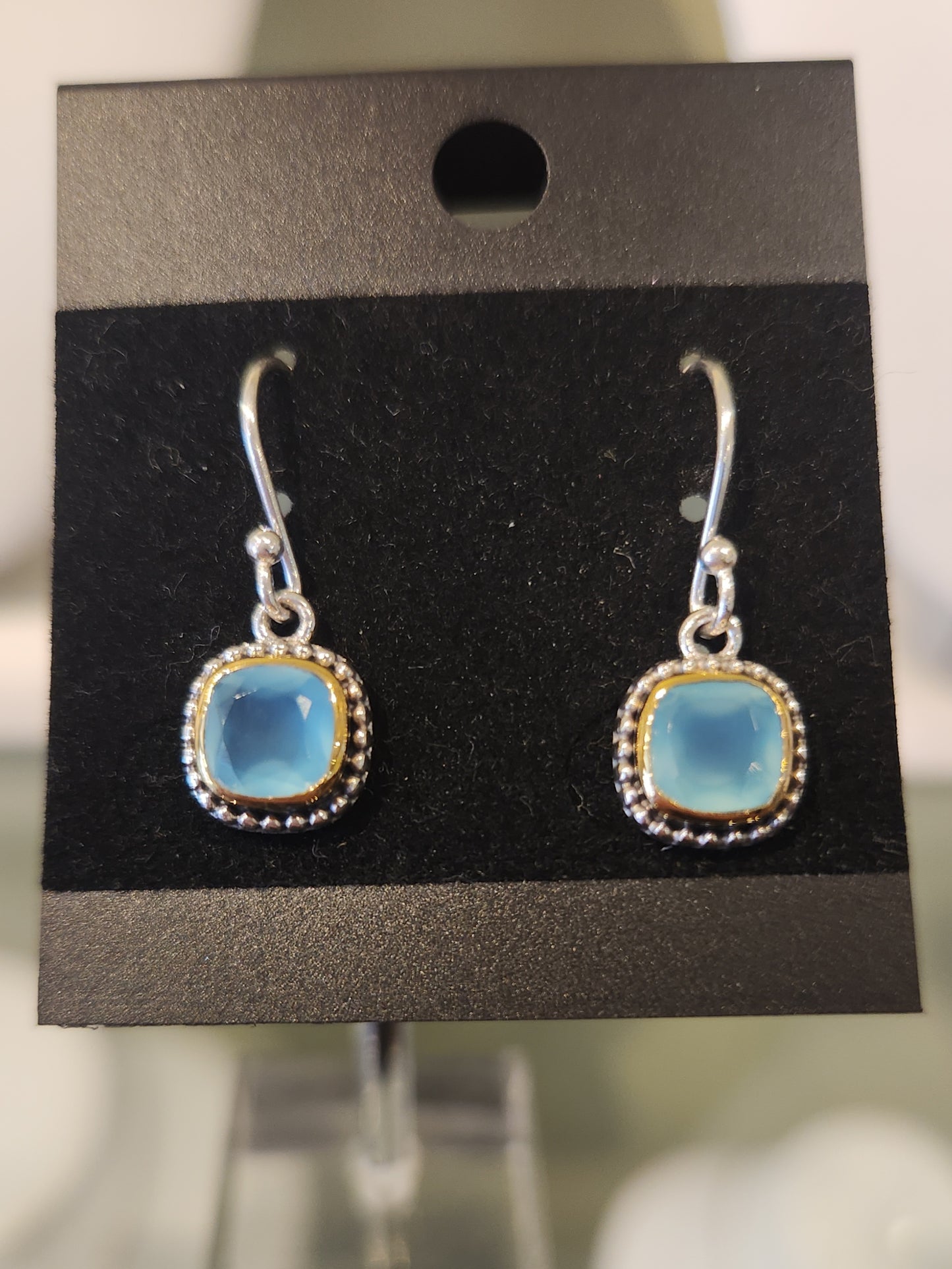 Sterling silver blue chalcedony and brass earrings