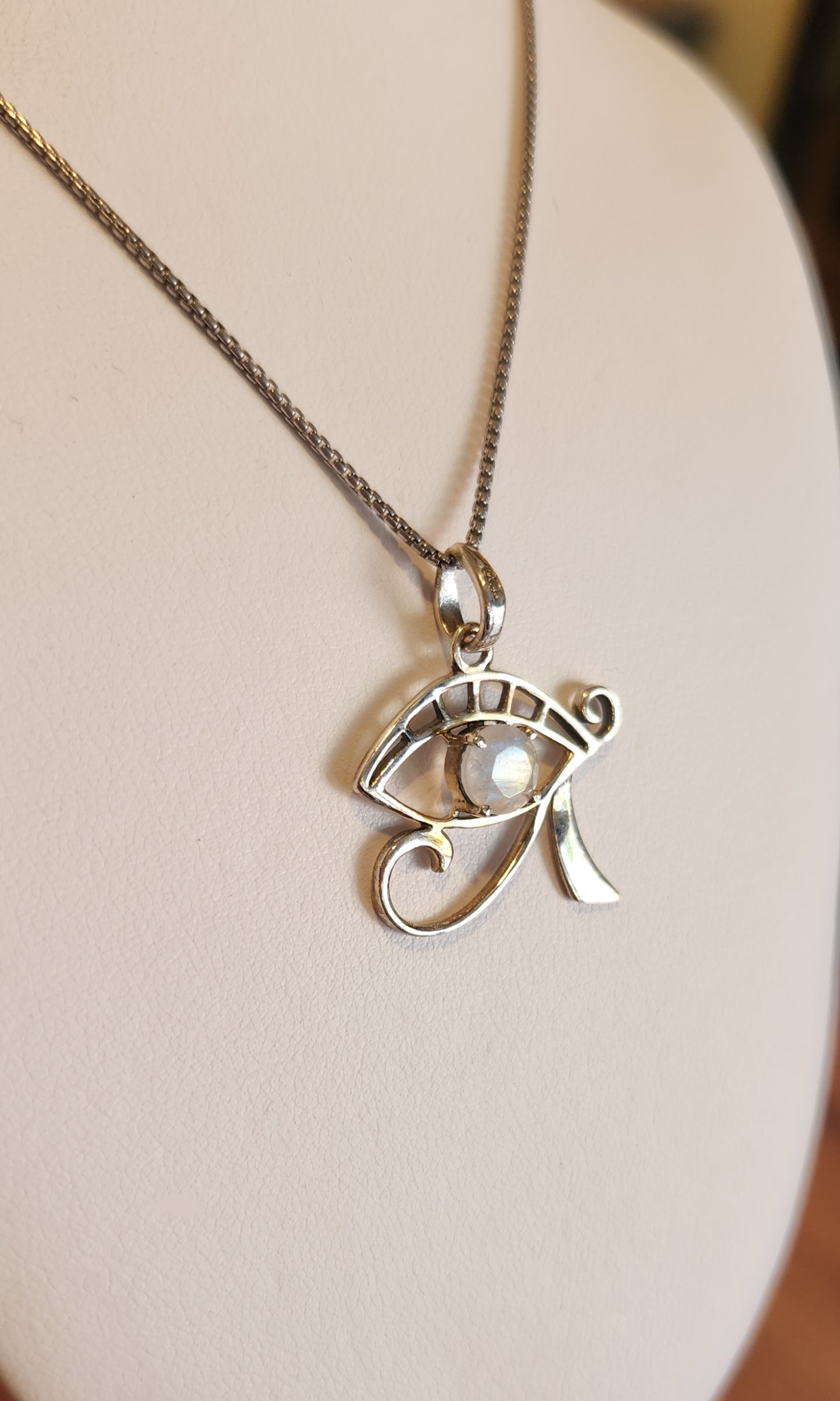 Sterling silver rainbow moonstone Eye of Horus pendant