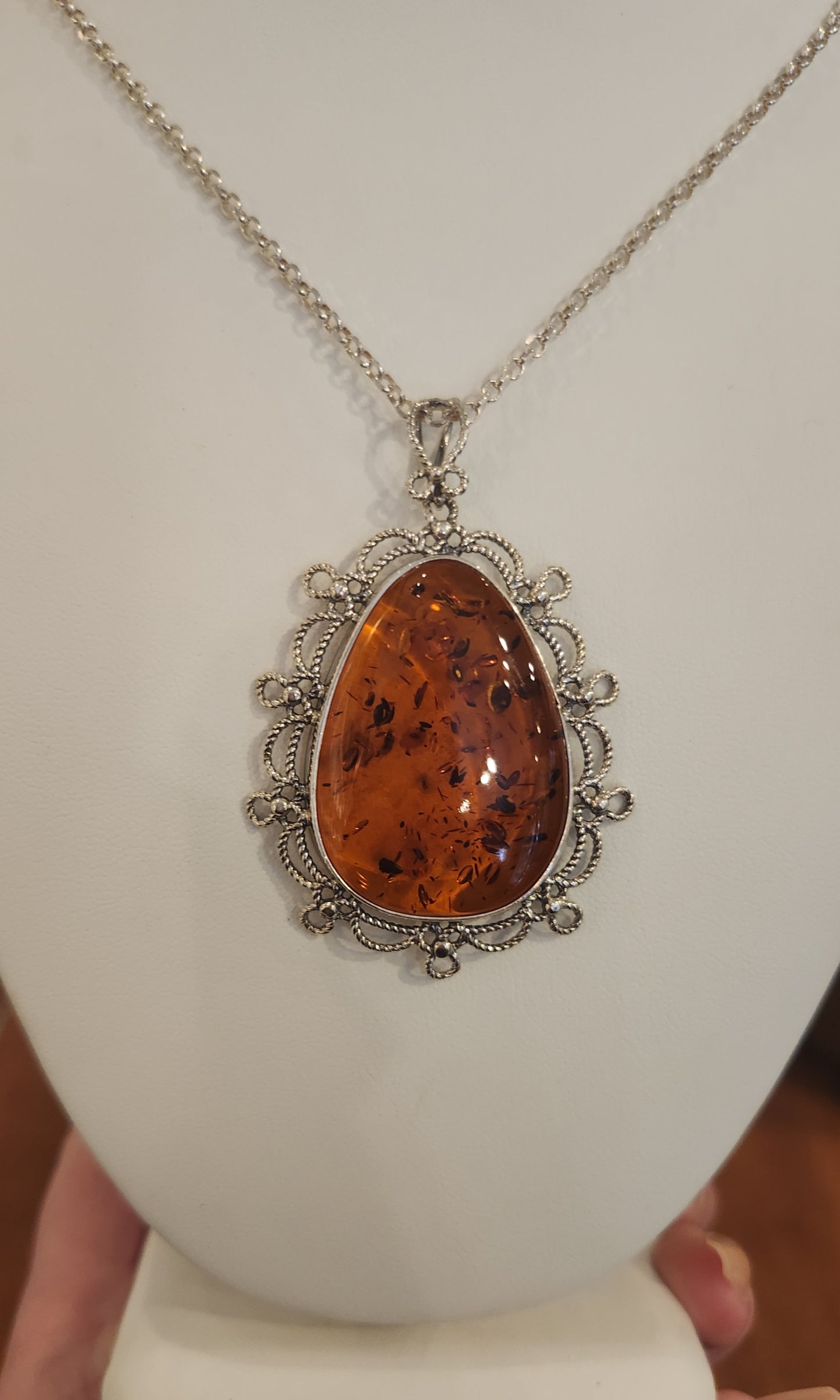 Sterling silver large baltic amber statement pendant