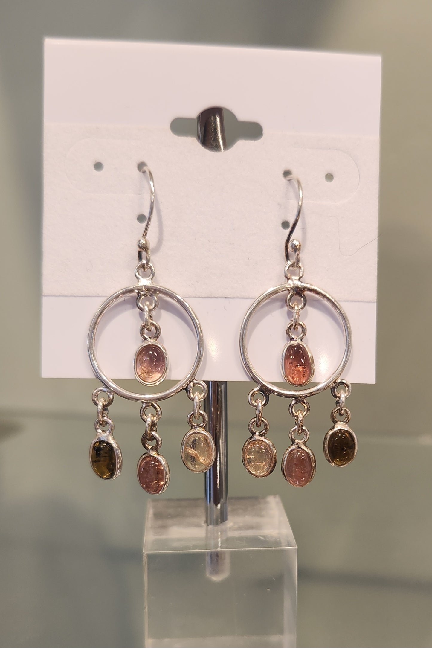 Sterling silver multi-stone tourmaline dangle earrings