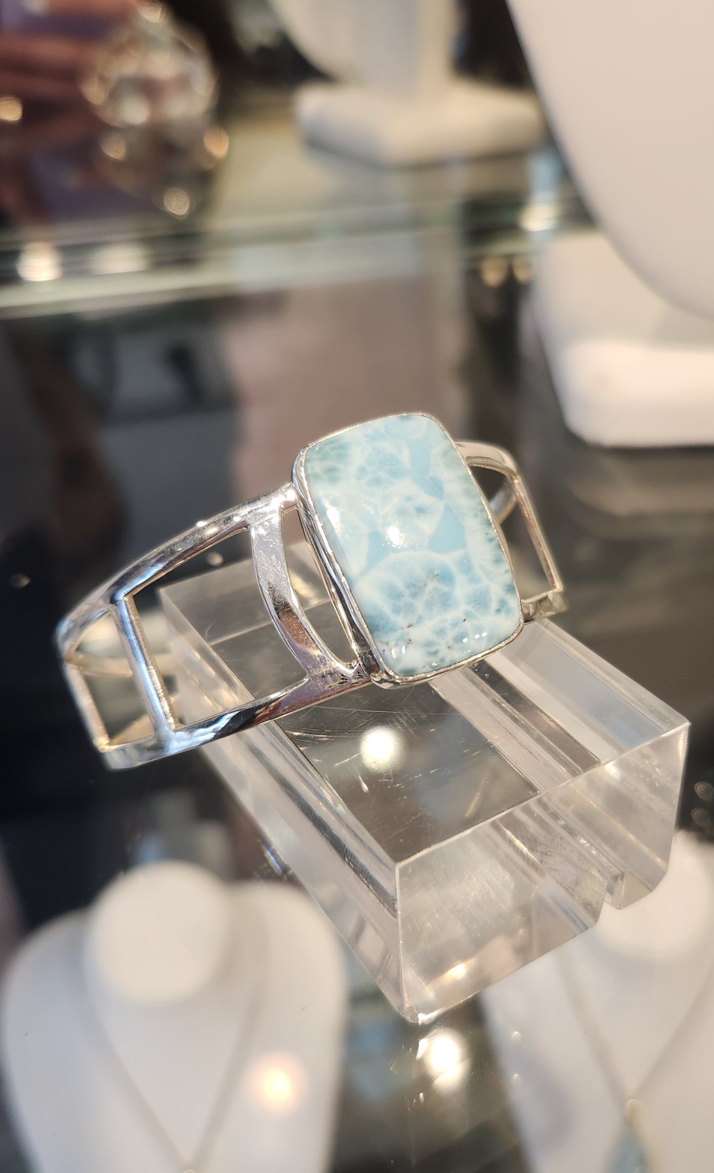 Sterling silver larimar cuff bracelet