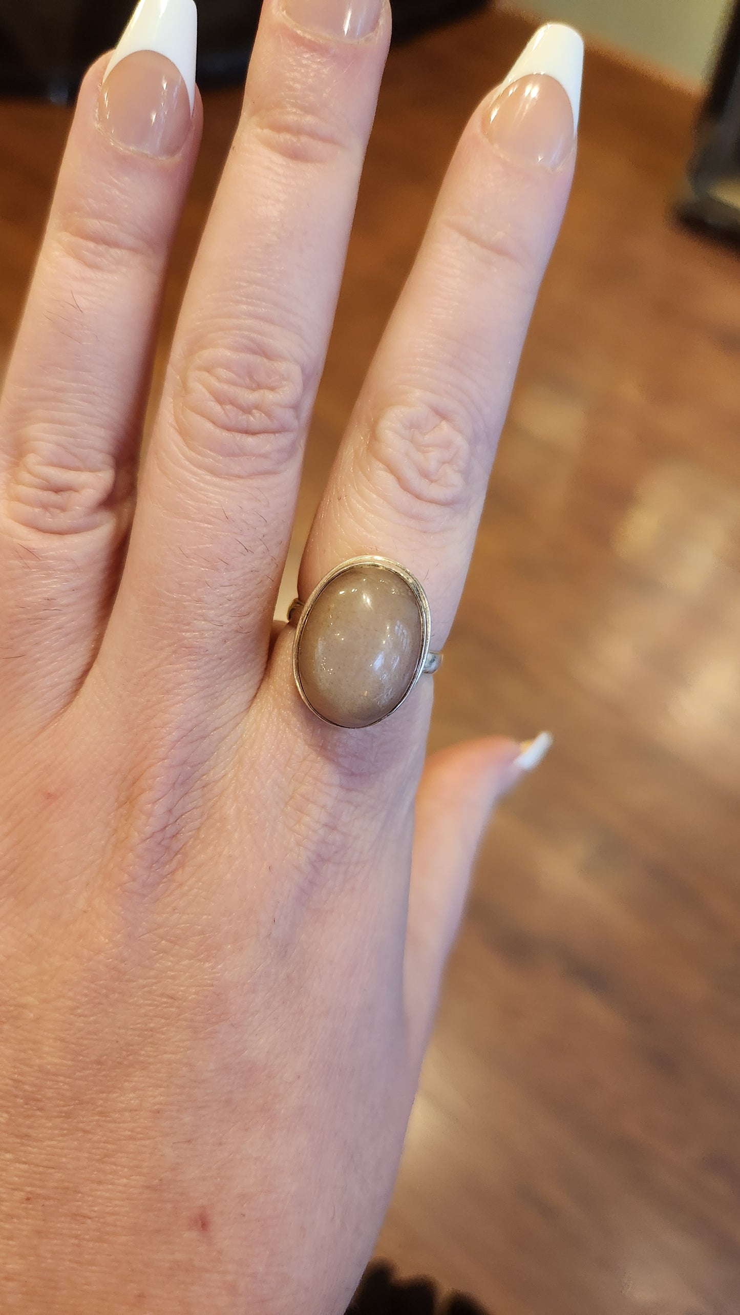 Sterling silver peach moonstone ring