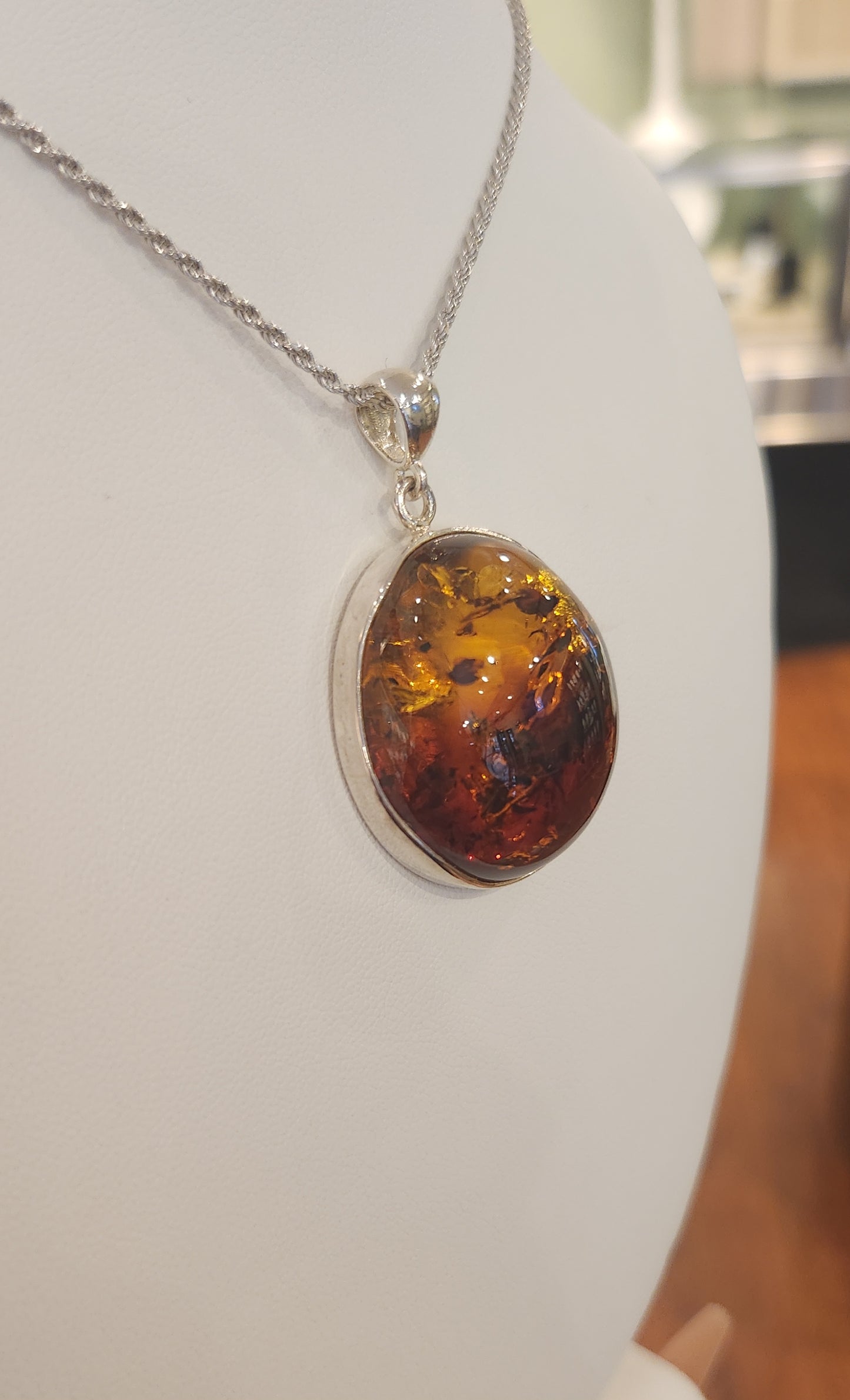 Sterling silver large two-toned Baltic amber pendant