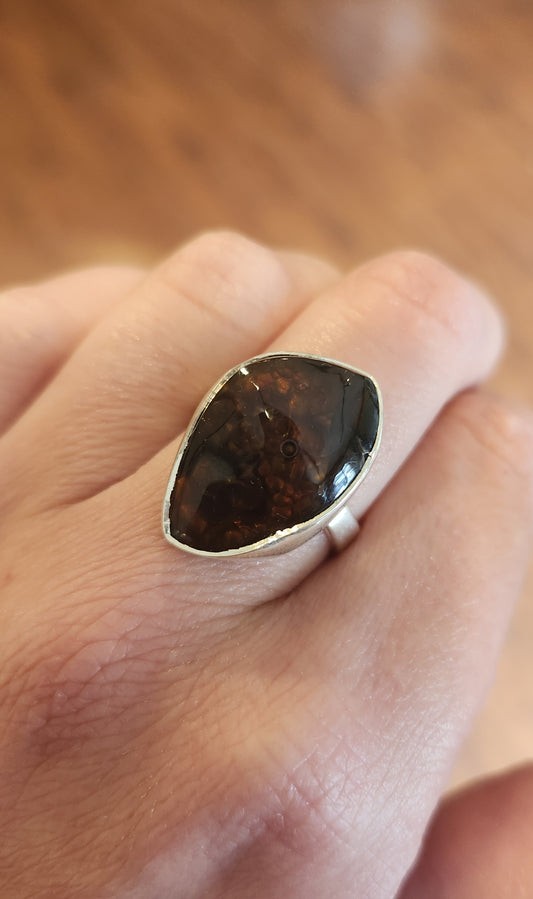 Sterling silver fire agate ring