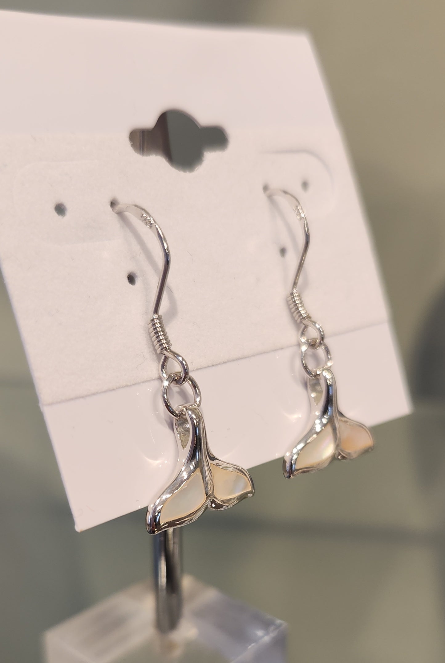 Sterling silver mother of pearl whale tail earrings