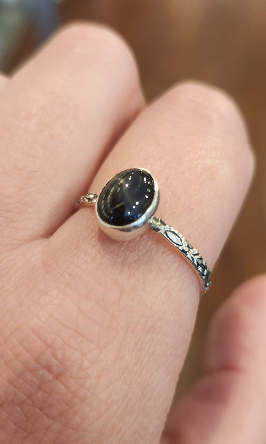 Sterling silver black star diopside thin ring