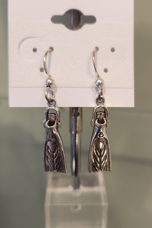 Sterling silver diver fin earrings