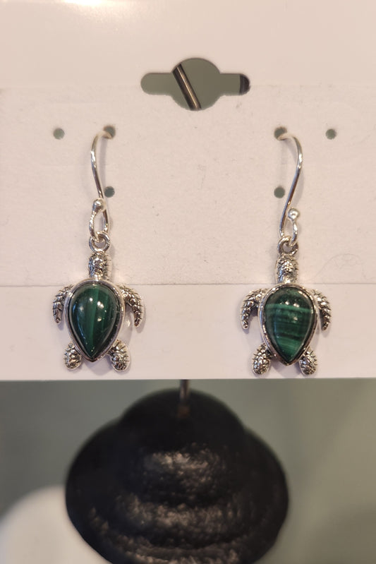 Sterling silver malachite turtle earrings