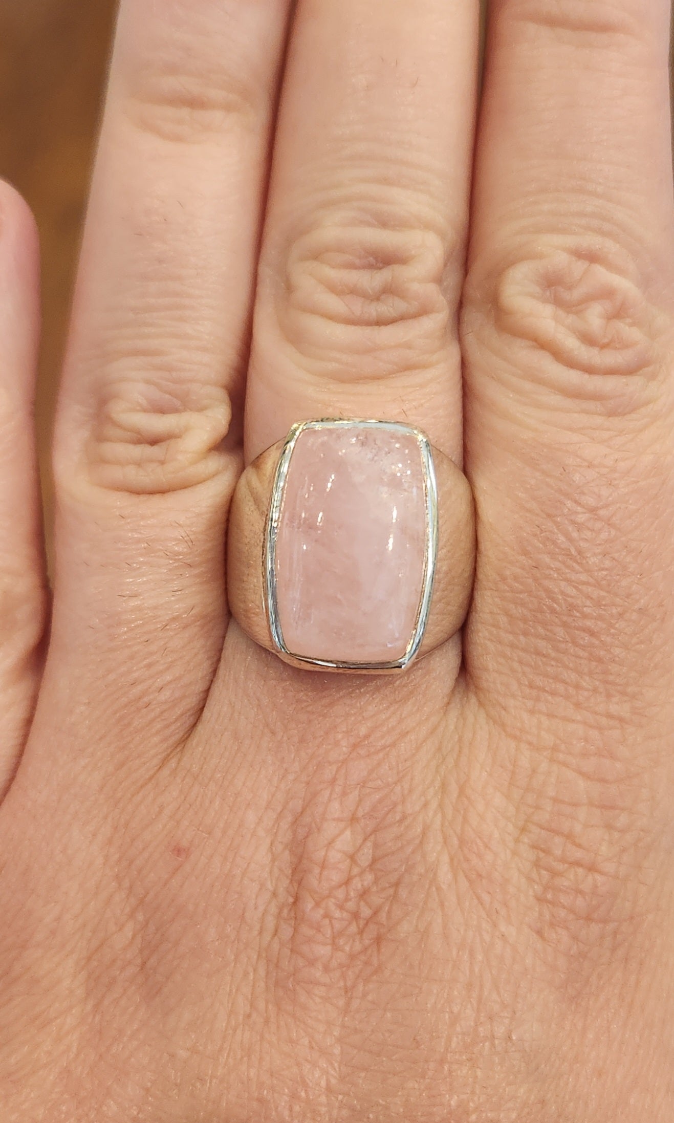 Sterling silver rose quartz statement ring