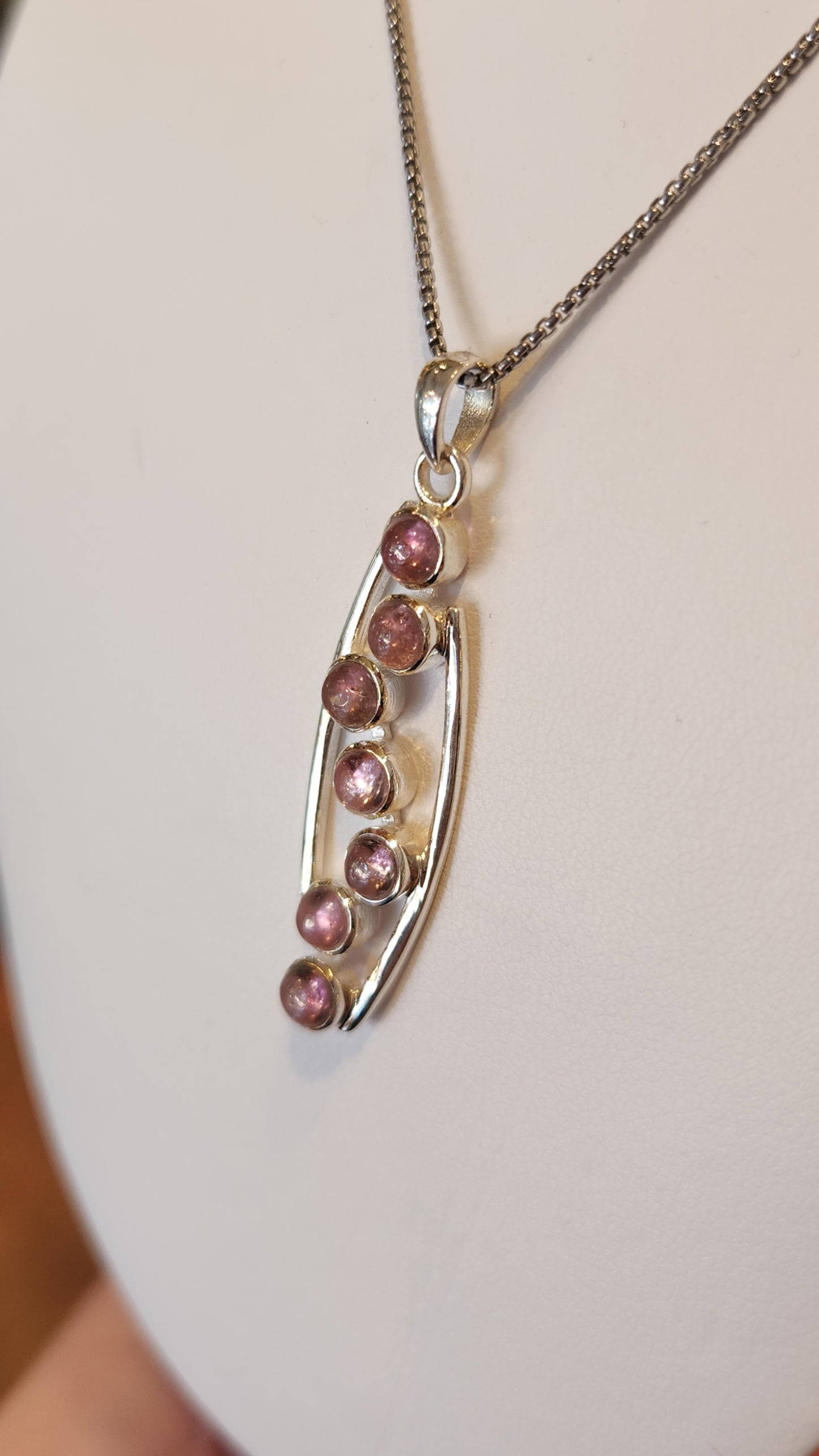 Sterling silver pink tourmaline multi-stone pendant