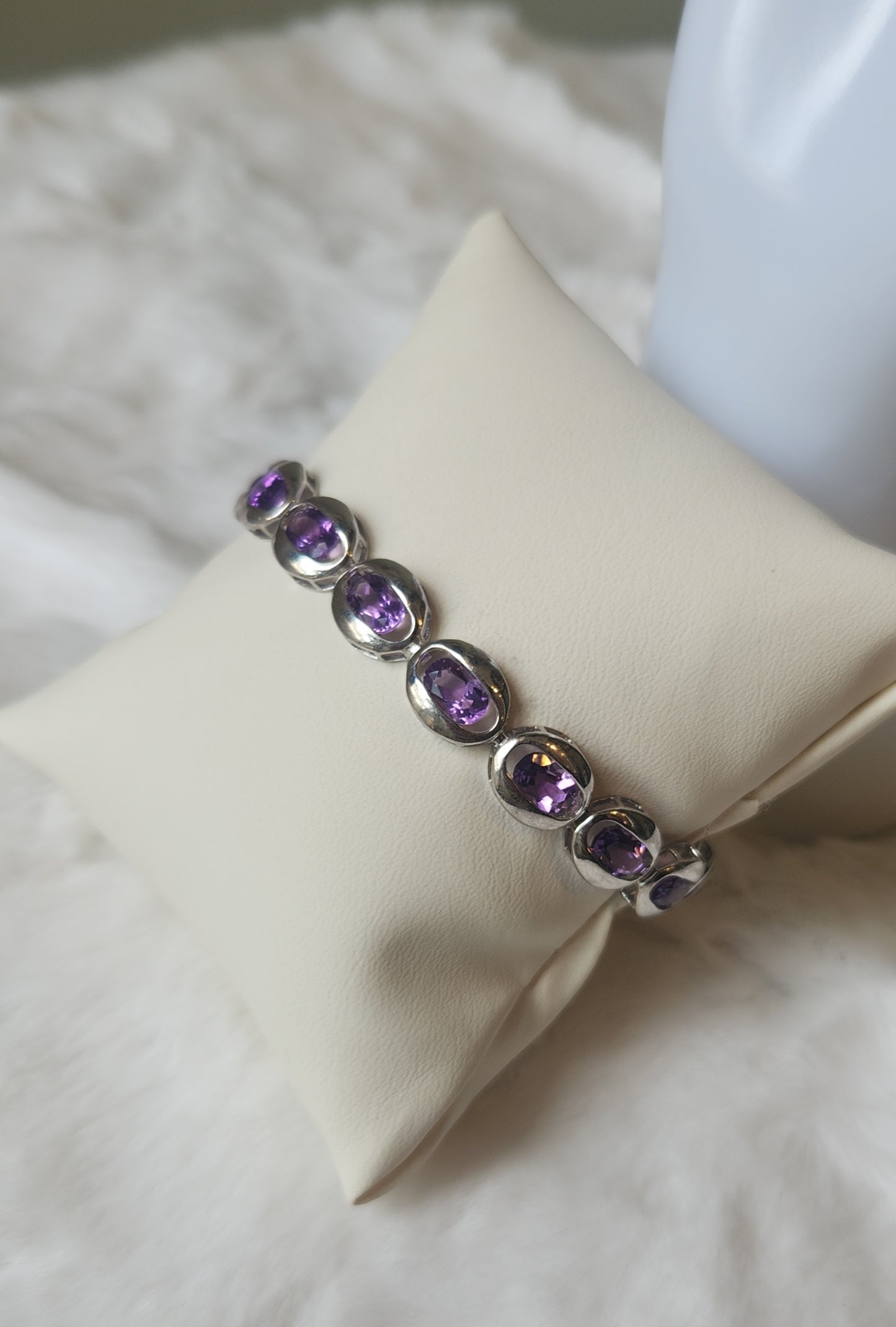 Sterling silver floating bezel amethyst tennis bracelet