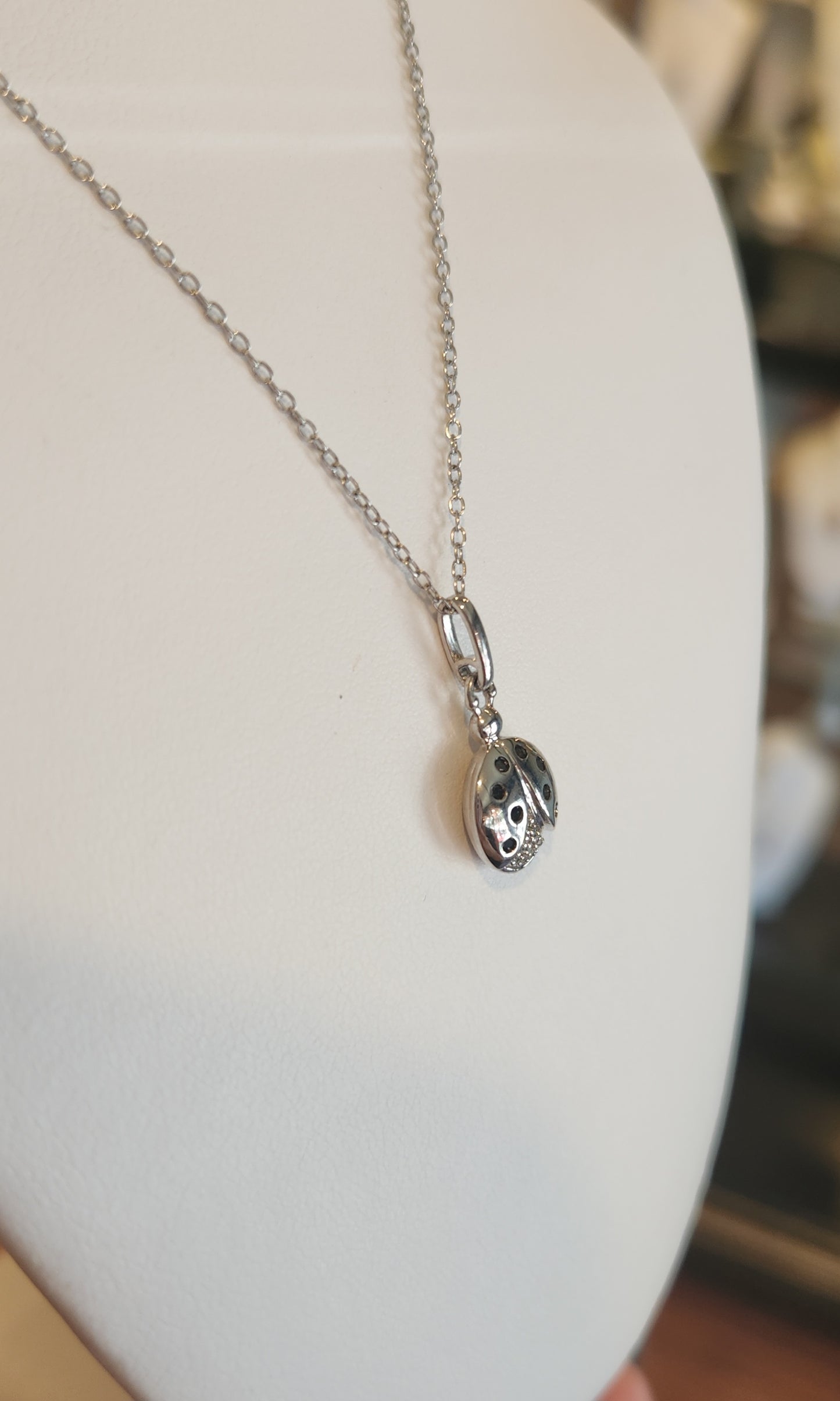 Sterling silver ladybug diamond pendant