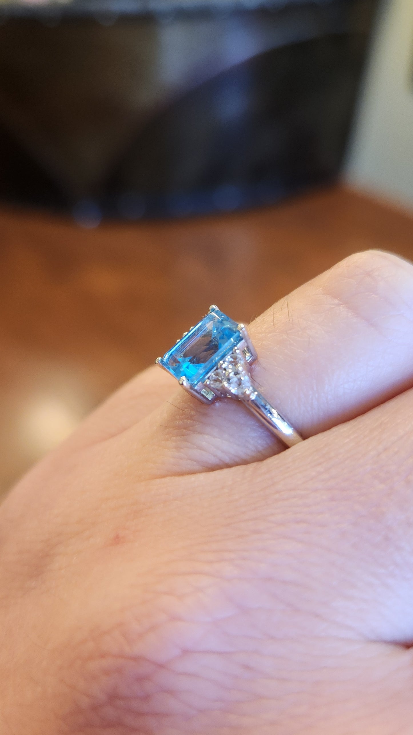 Sterling silver emerald-cut blue topaz ring