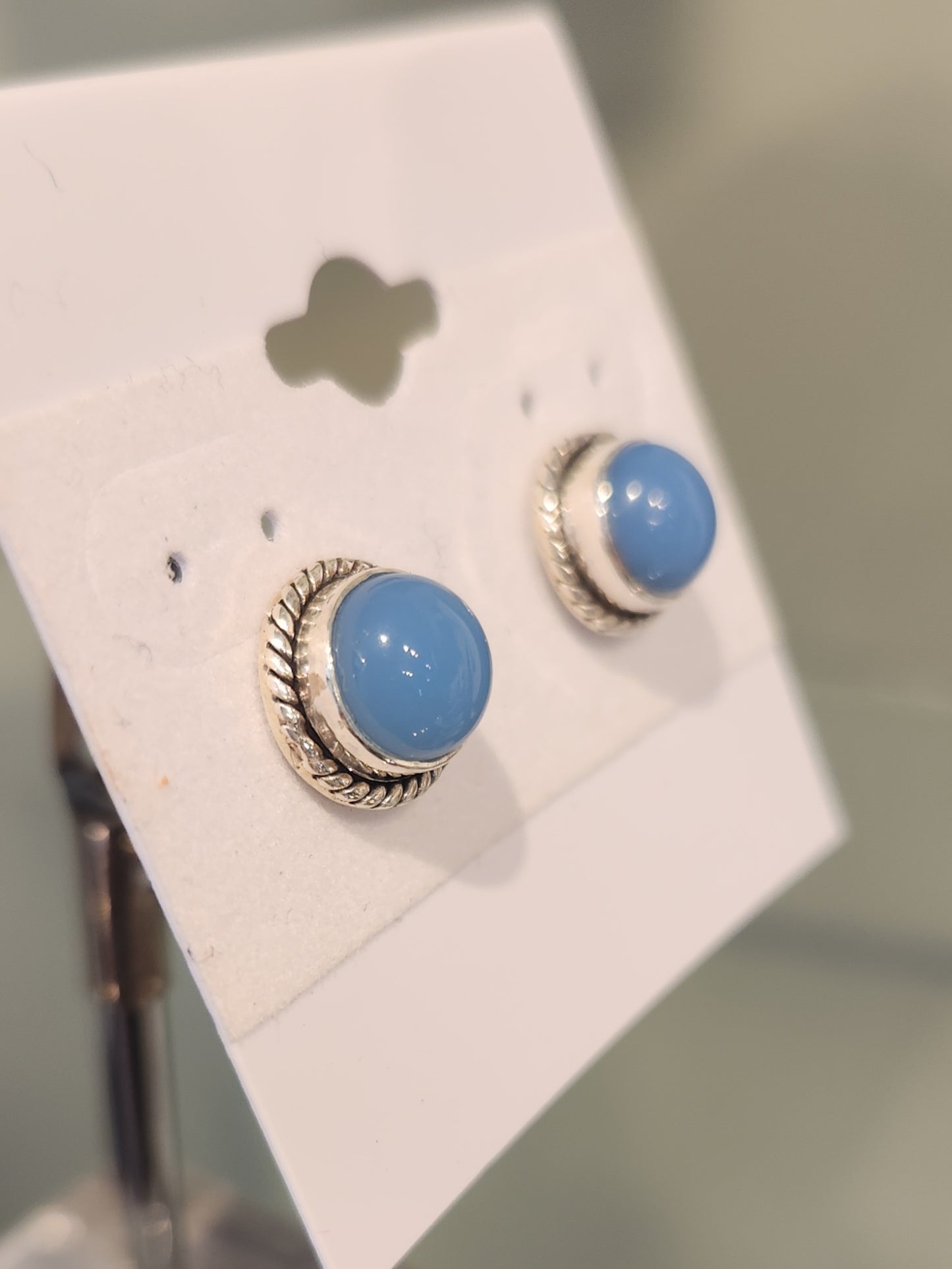 Sterling silver blue chalcedony stud earrings