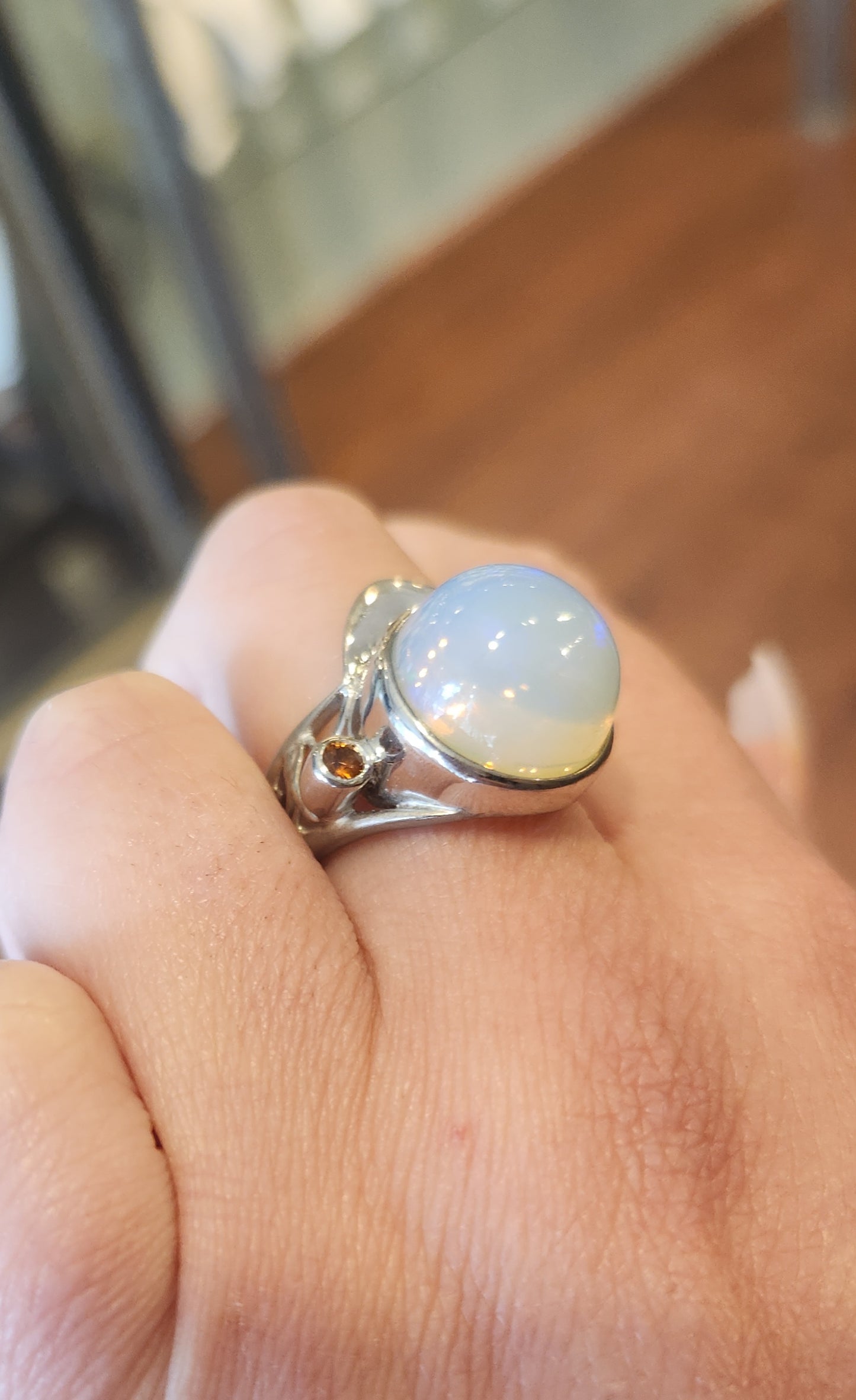 Sterling silver large Ethiopian opal statement ring with tourmaline