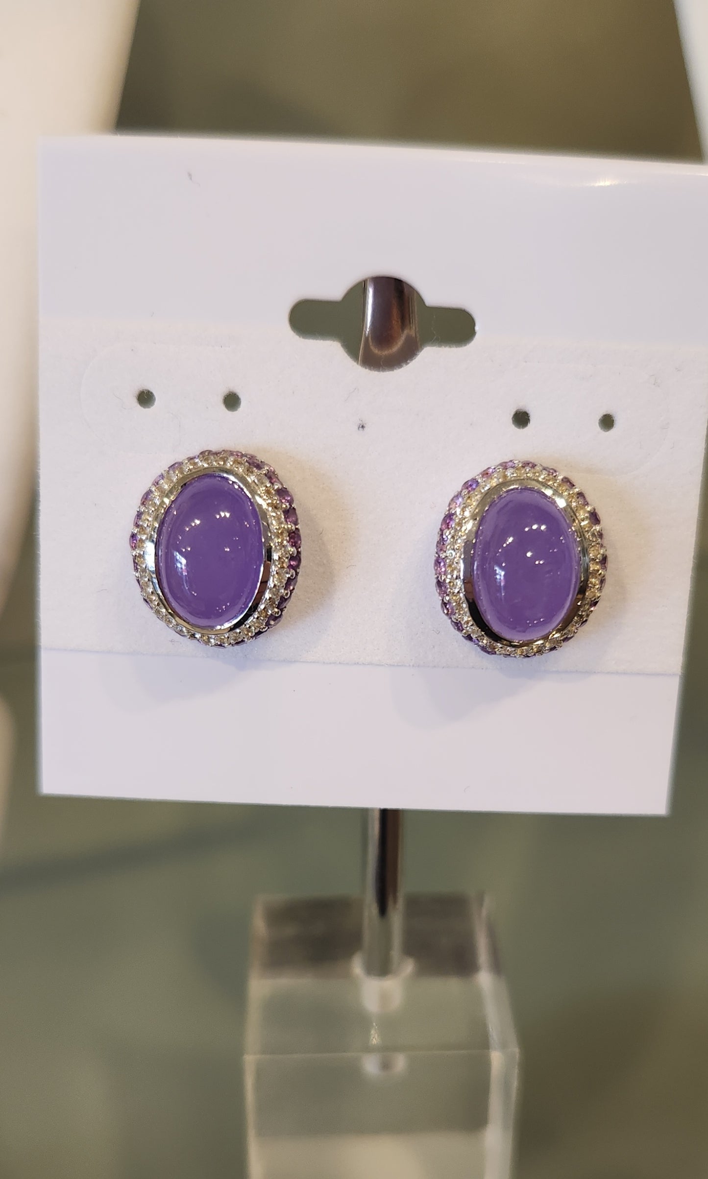 Sterling silver stud earrings with lavender jadeite and amethyst