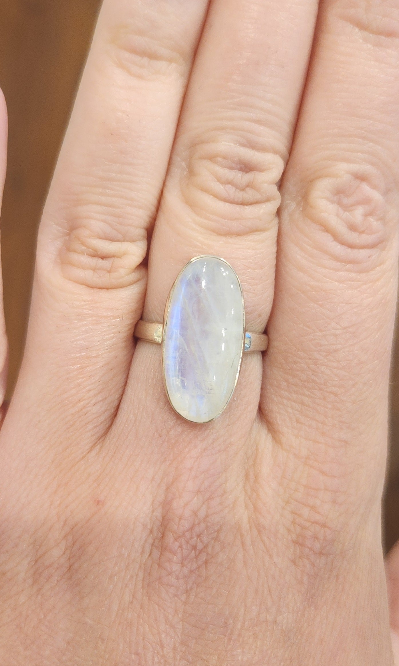 Sterling silver oval rainbow moonstone ring