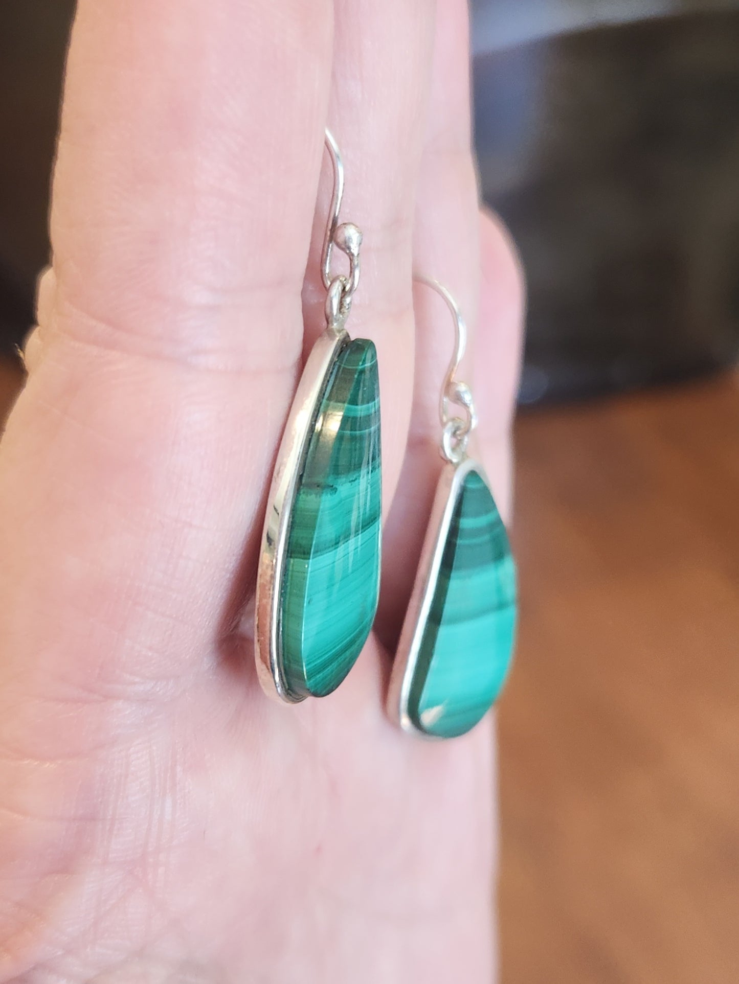 Sterling silver malachite dangle earrings