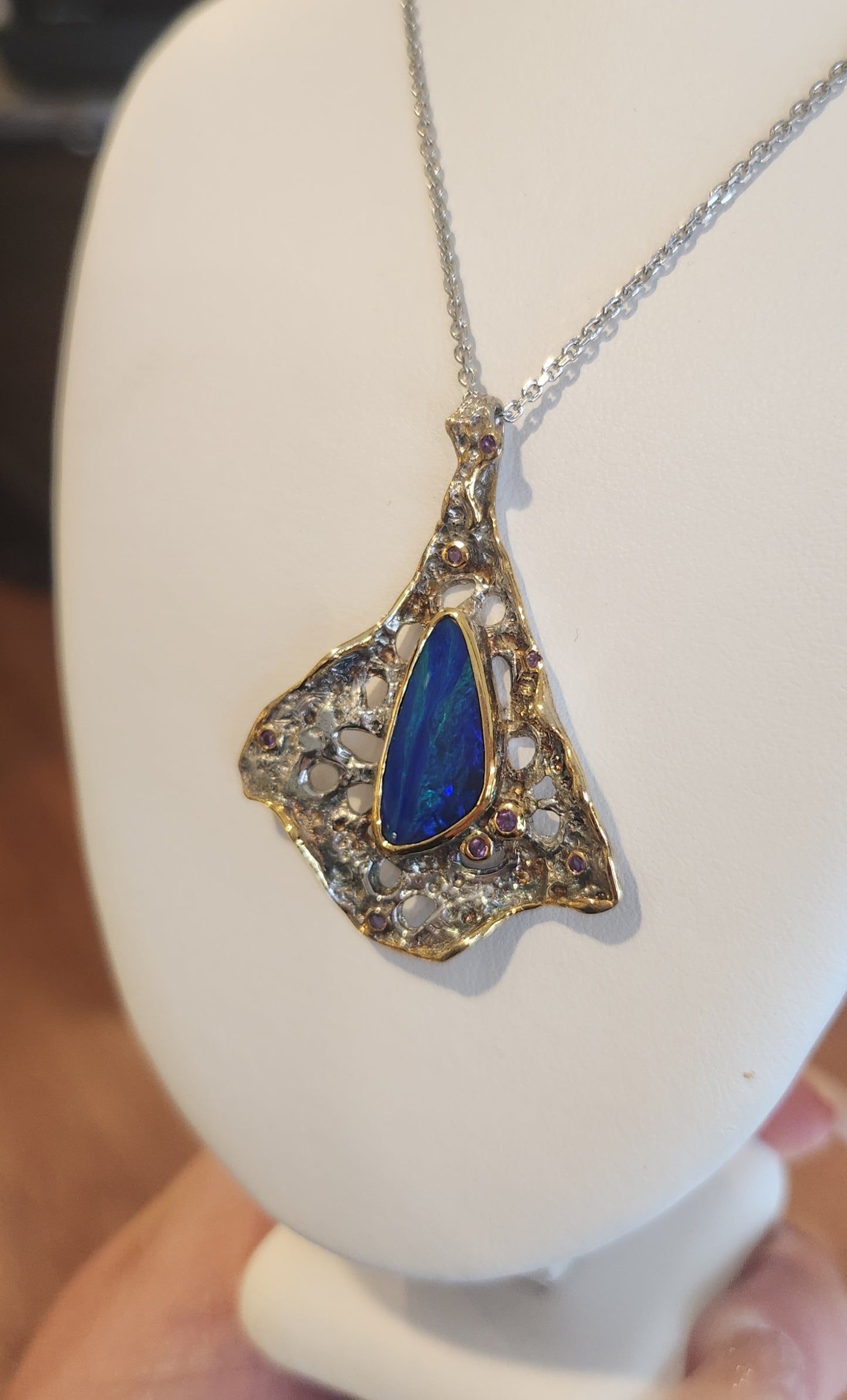 Sterling silver australian opal with pink tourmaline
