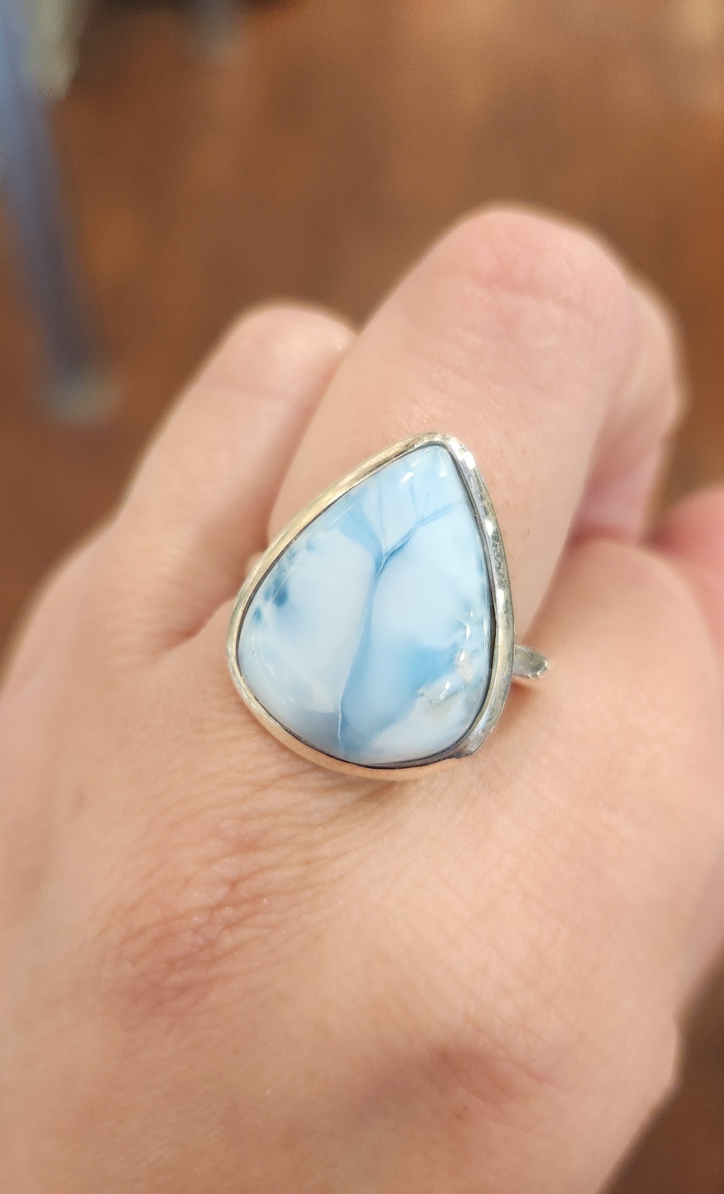 Sterling silver pear-shaped larimar statement ring