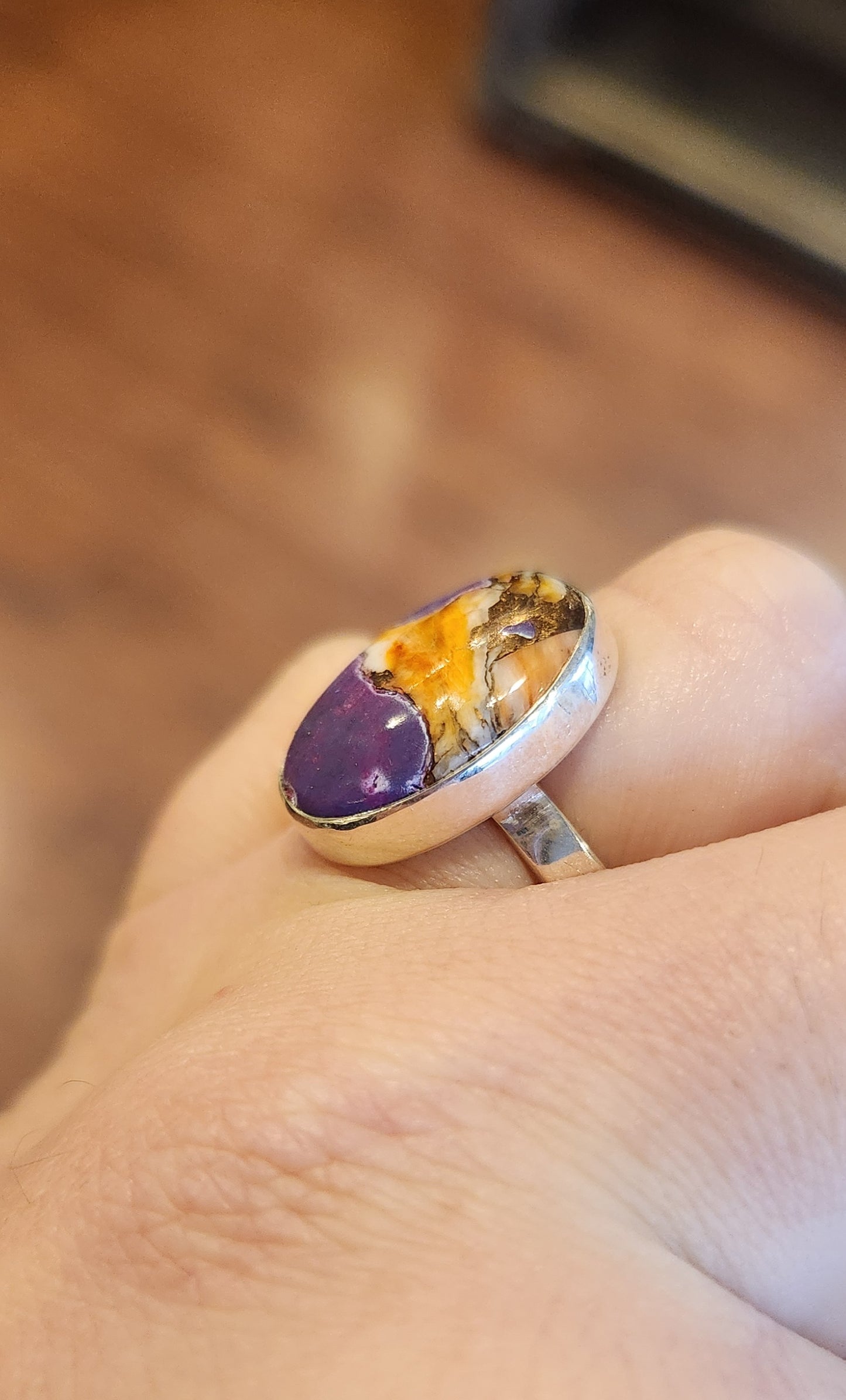 Sterling silver purple oyster turquoise ring