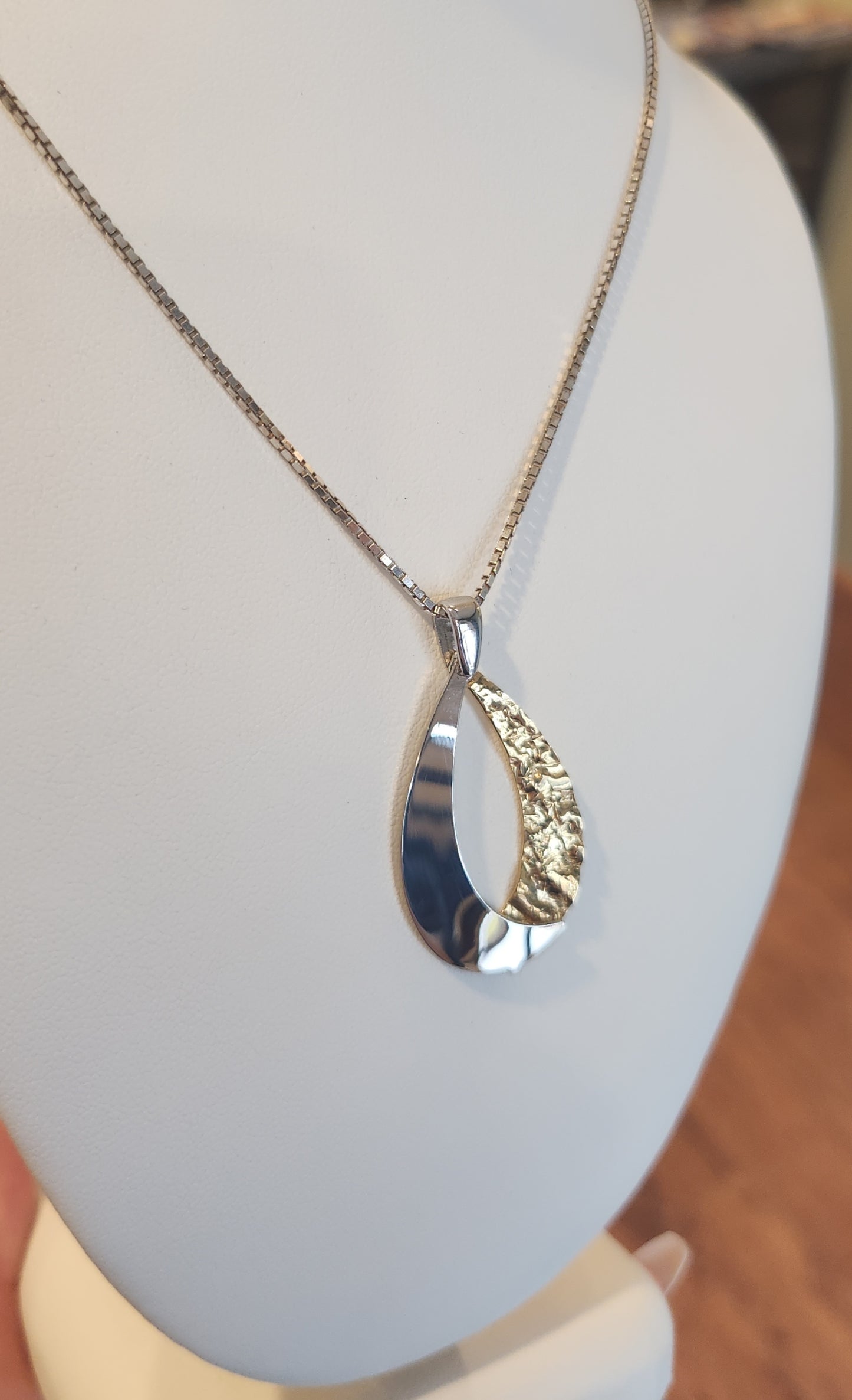 Sterling silver two-toned teardrop pendant