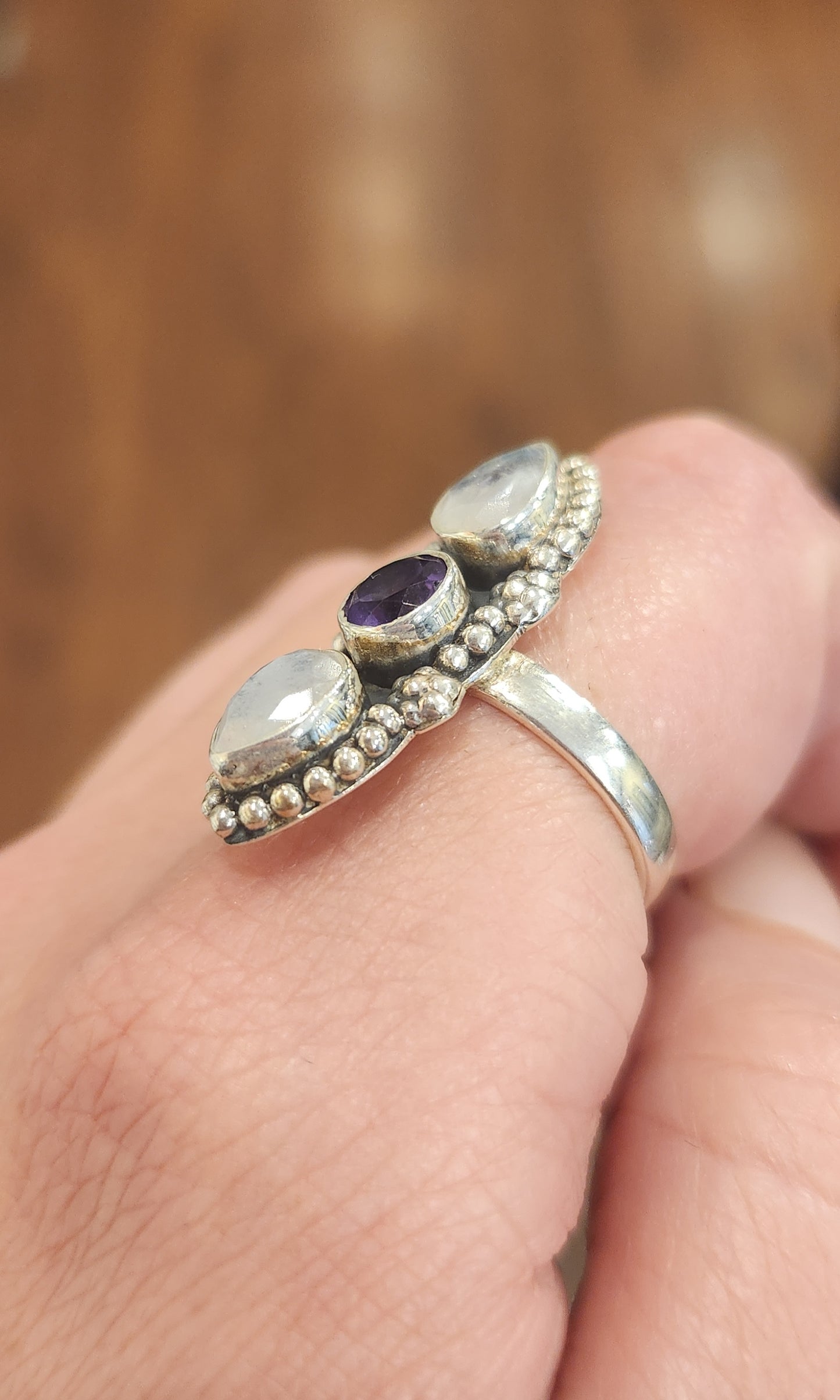 Sterling silver amethyst and moonstone ring