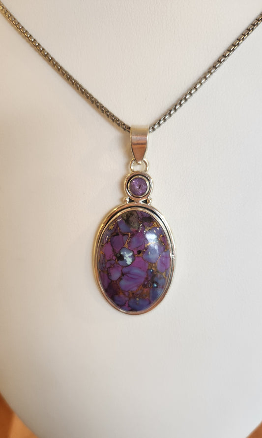 Sterling silver purple oyster turquoise pendant with amethyst