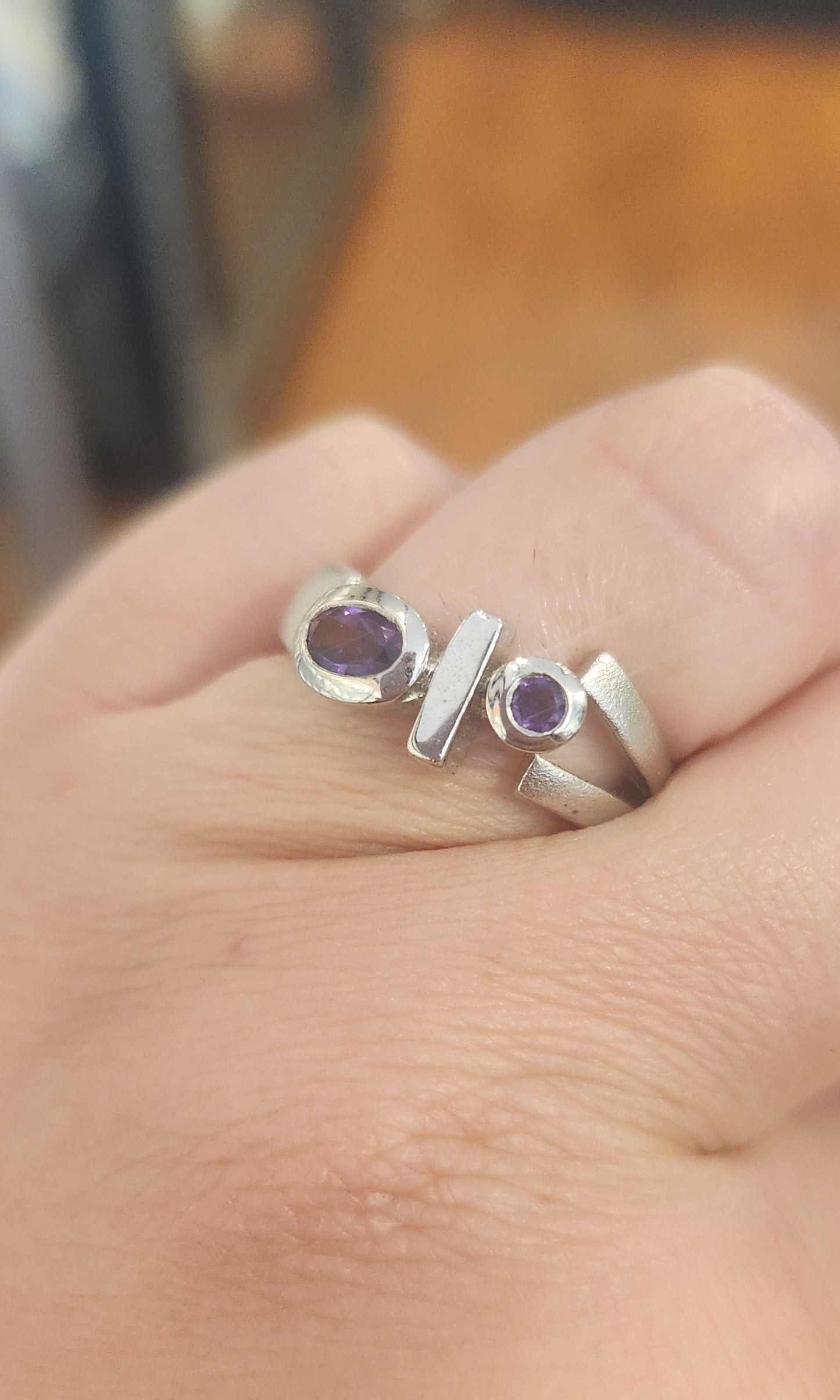 Sterling silver amethyst ring with satin finish