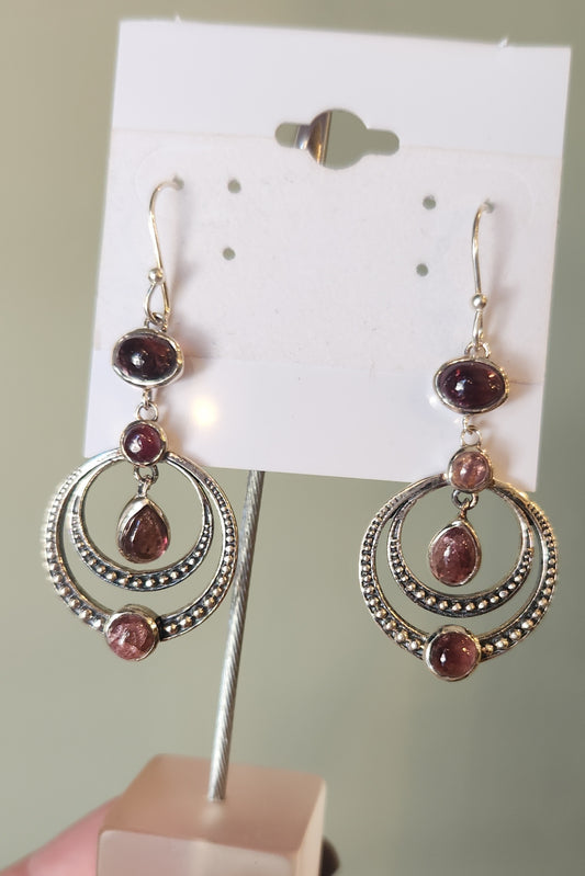 Sterling silver pink tourmaline dangle earrings