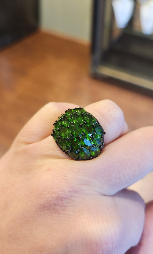 Sterling silver chrome diopside cluster ring