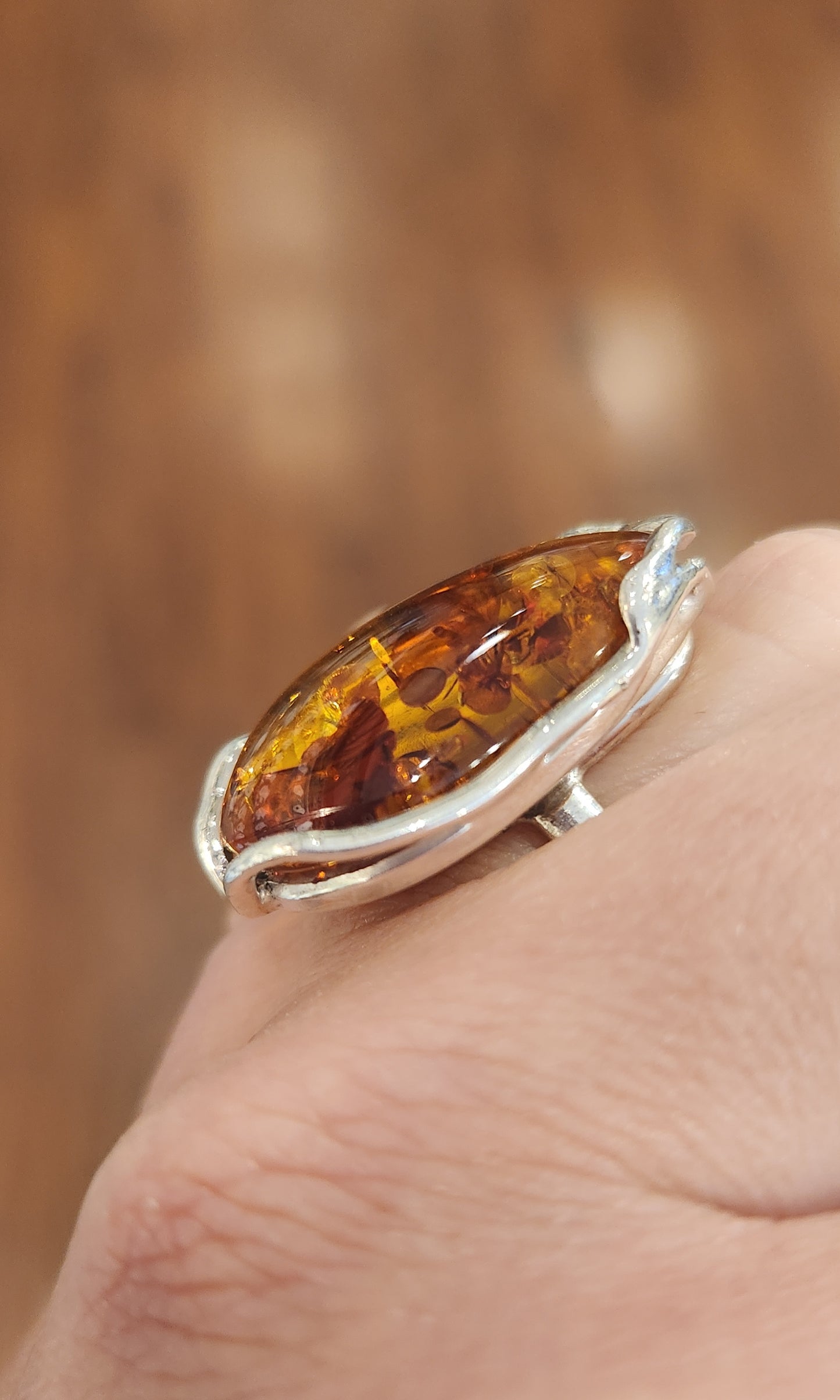 Sterling silver large amber ring