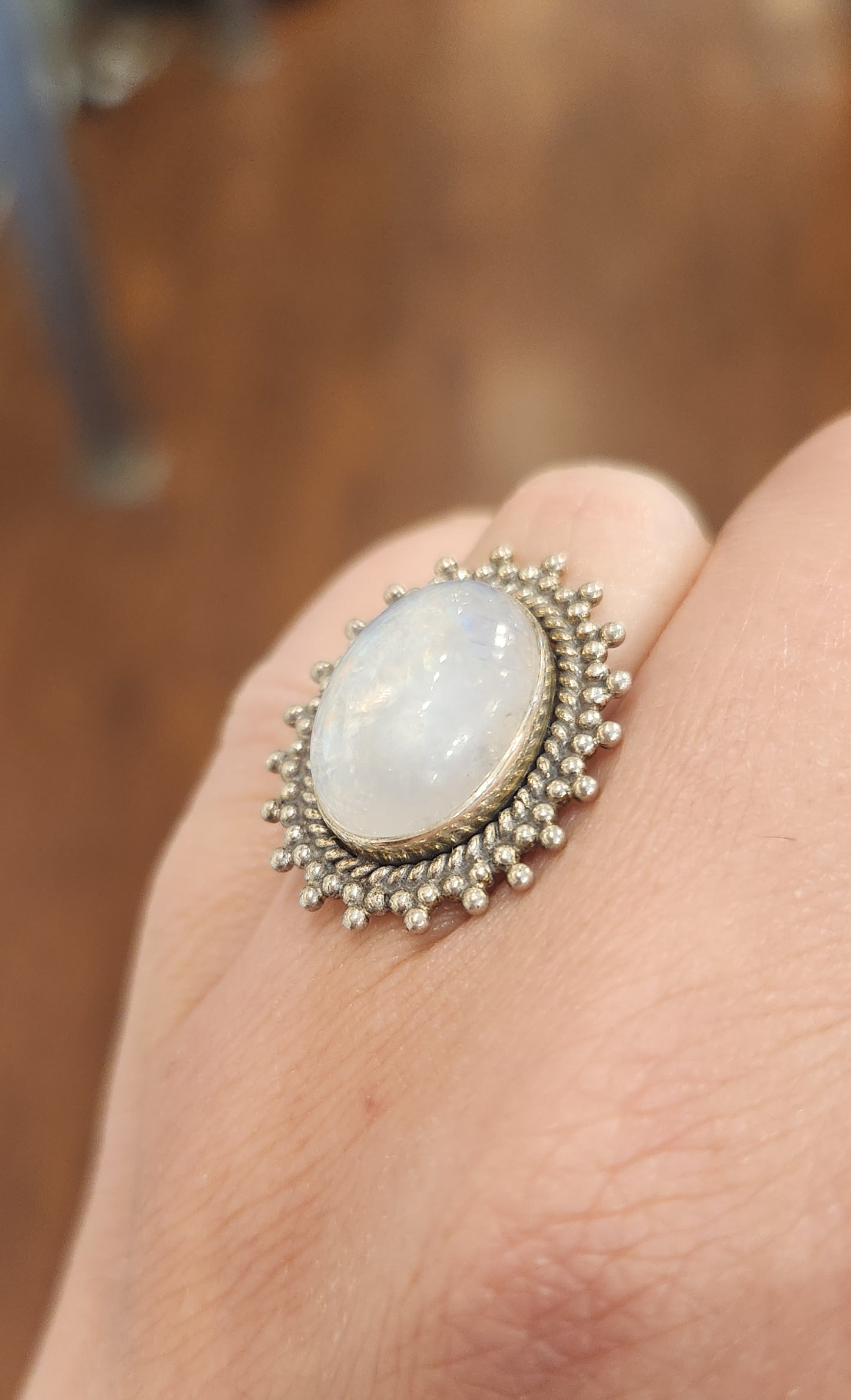 Sterling silver rainbow moonstone fashion ring