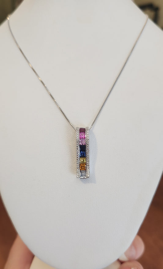 Sterling silver multi-stone square sapphire pendant