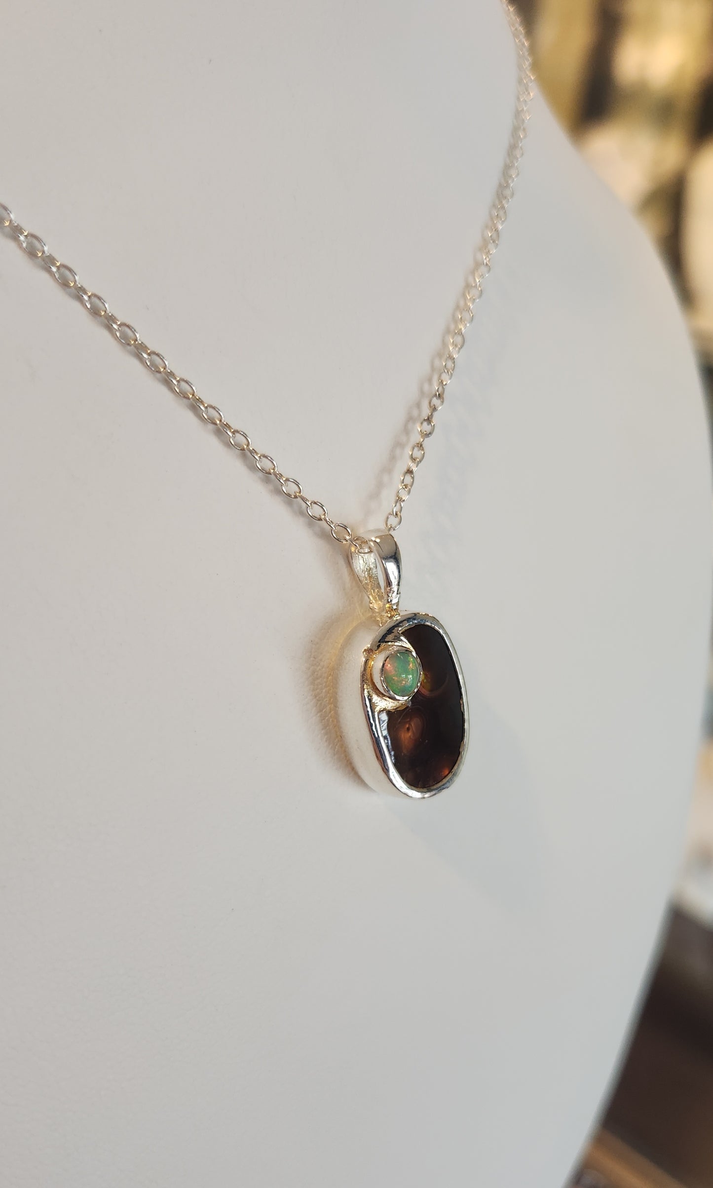 Sterling silver fire agate opal pendant