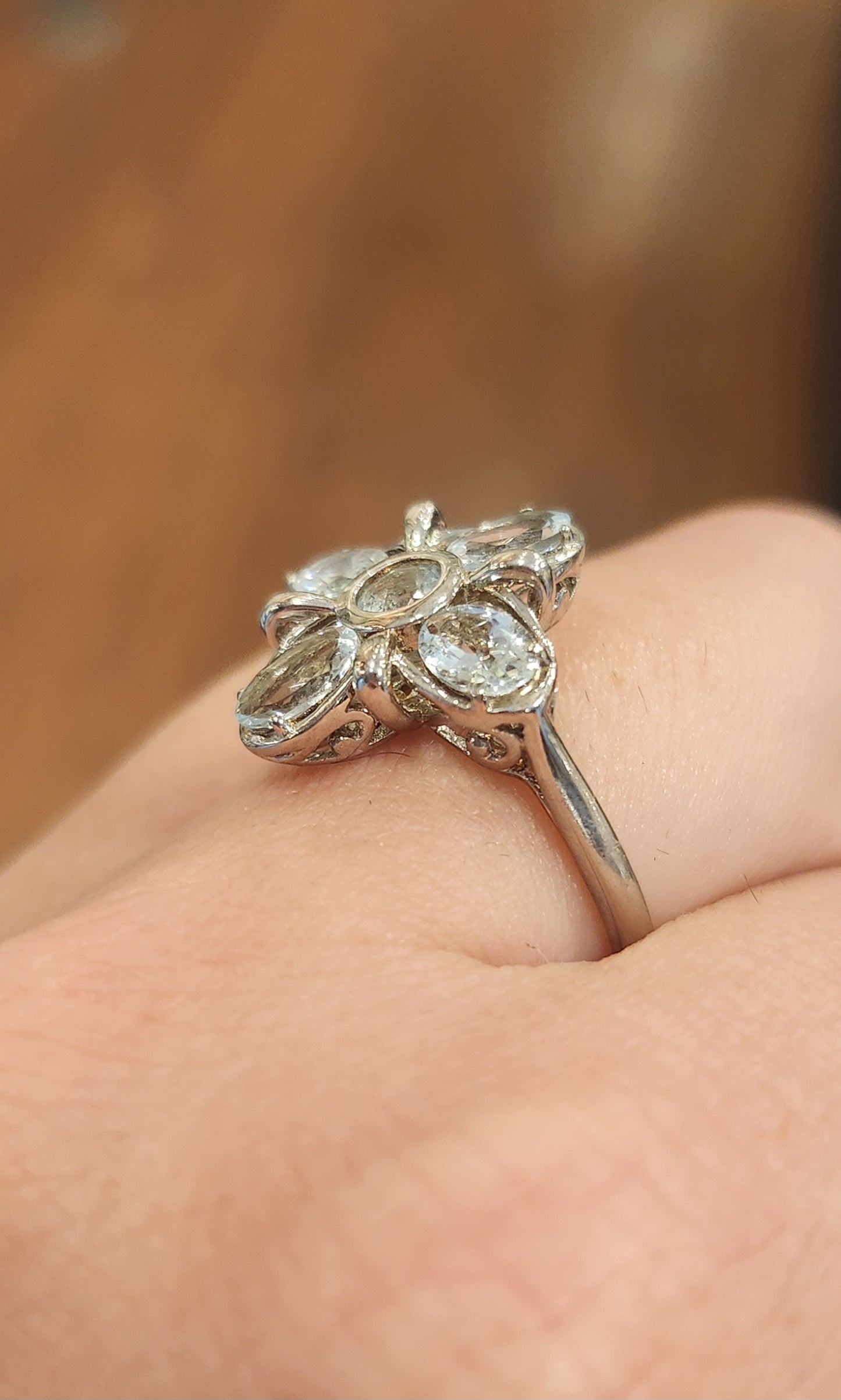 Sterling silver blue topaz flower ring