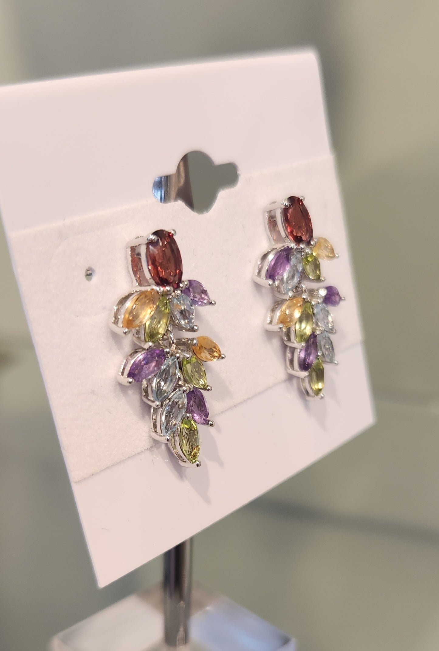 Sterling silver multi-gemstone dangle earrings