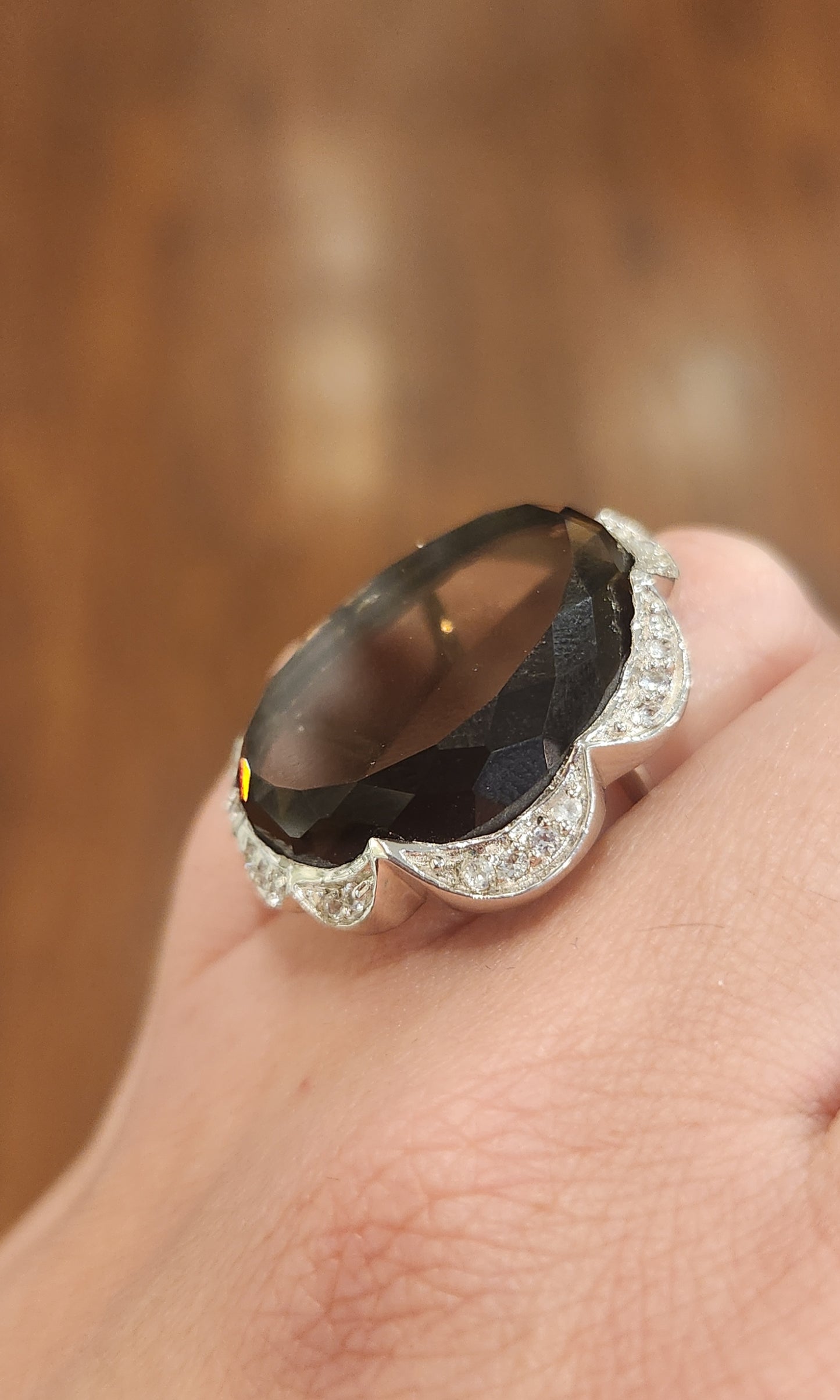 Sterling silver smokey quartz statement ring