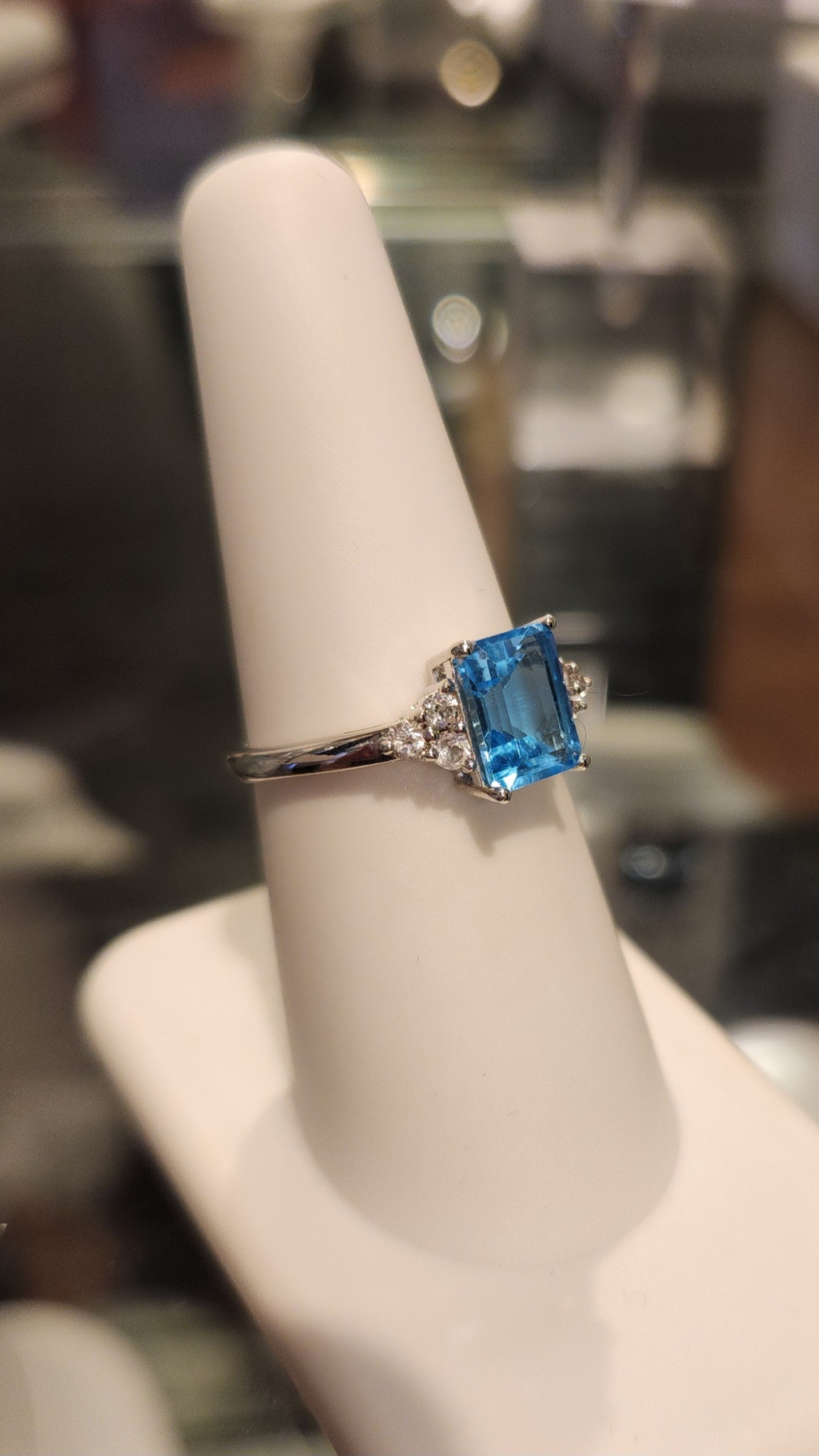 Sterling silver emerald-cut blue topaz ring