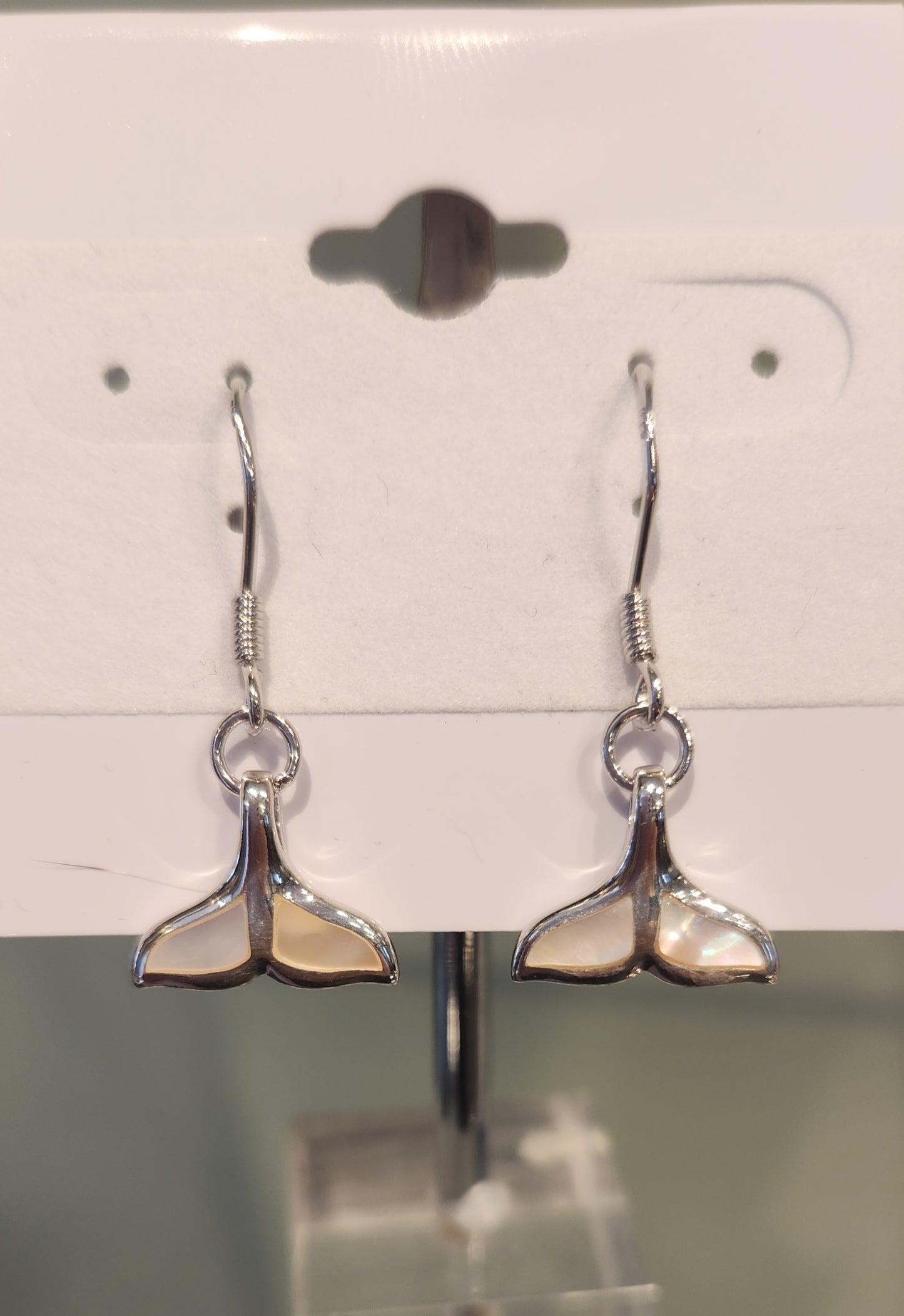 Sterling silver mother of pearl whale tail earrings