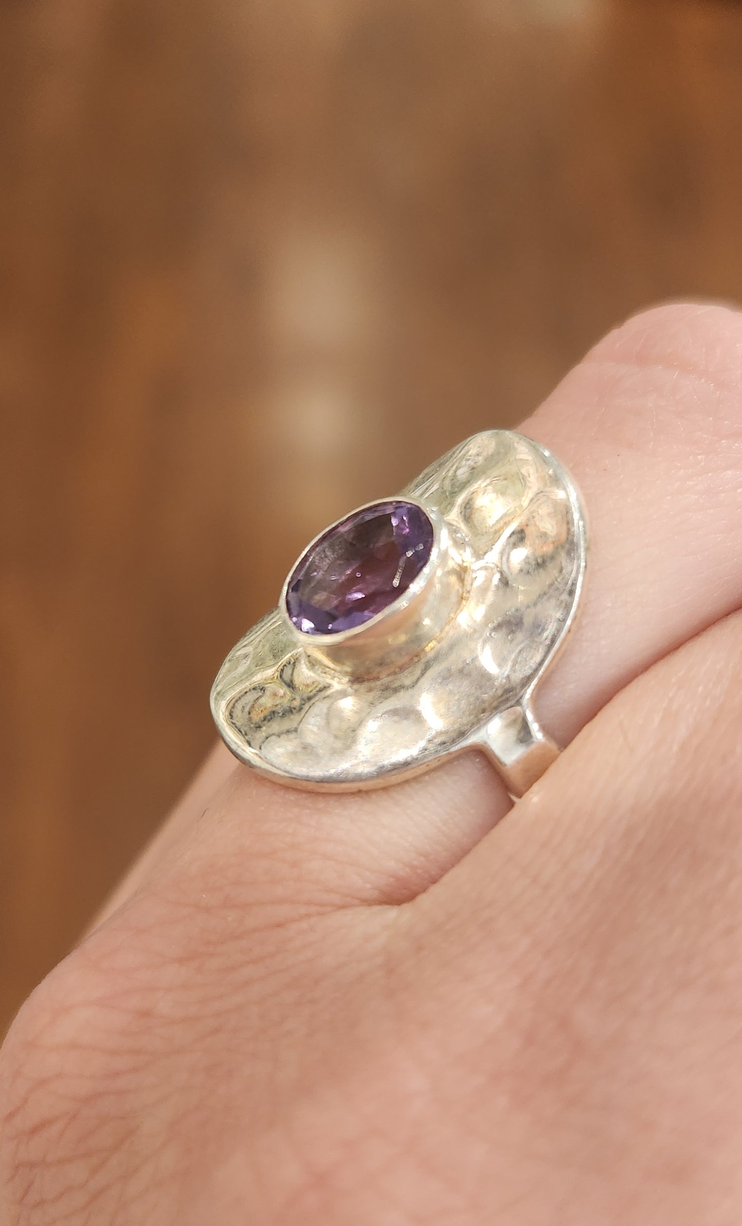 Sterling silver amethyst saddle ring