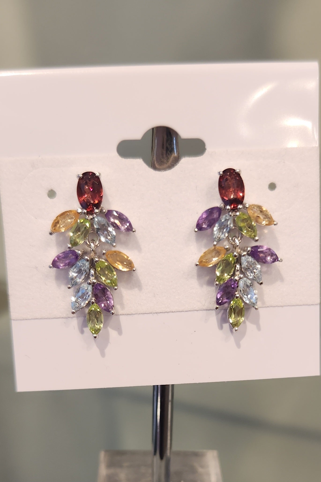 Sterling silver multi-gemstone dangle earrings