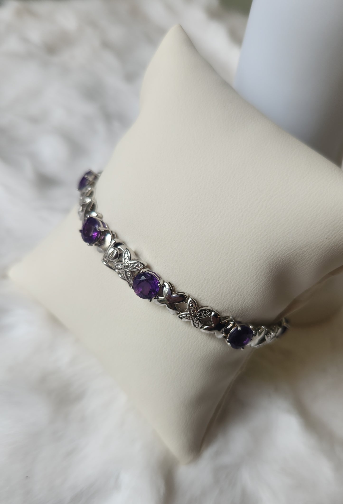 Sterling silver "xxx" amethyst bracelet