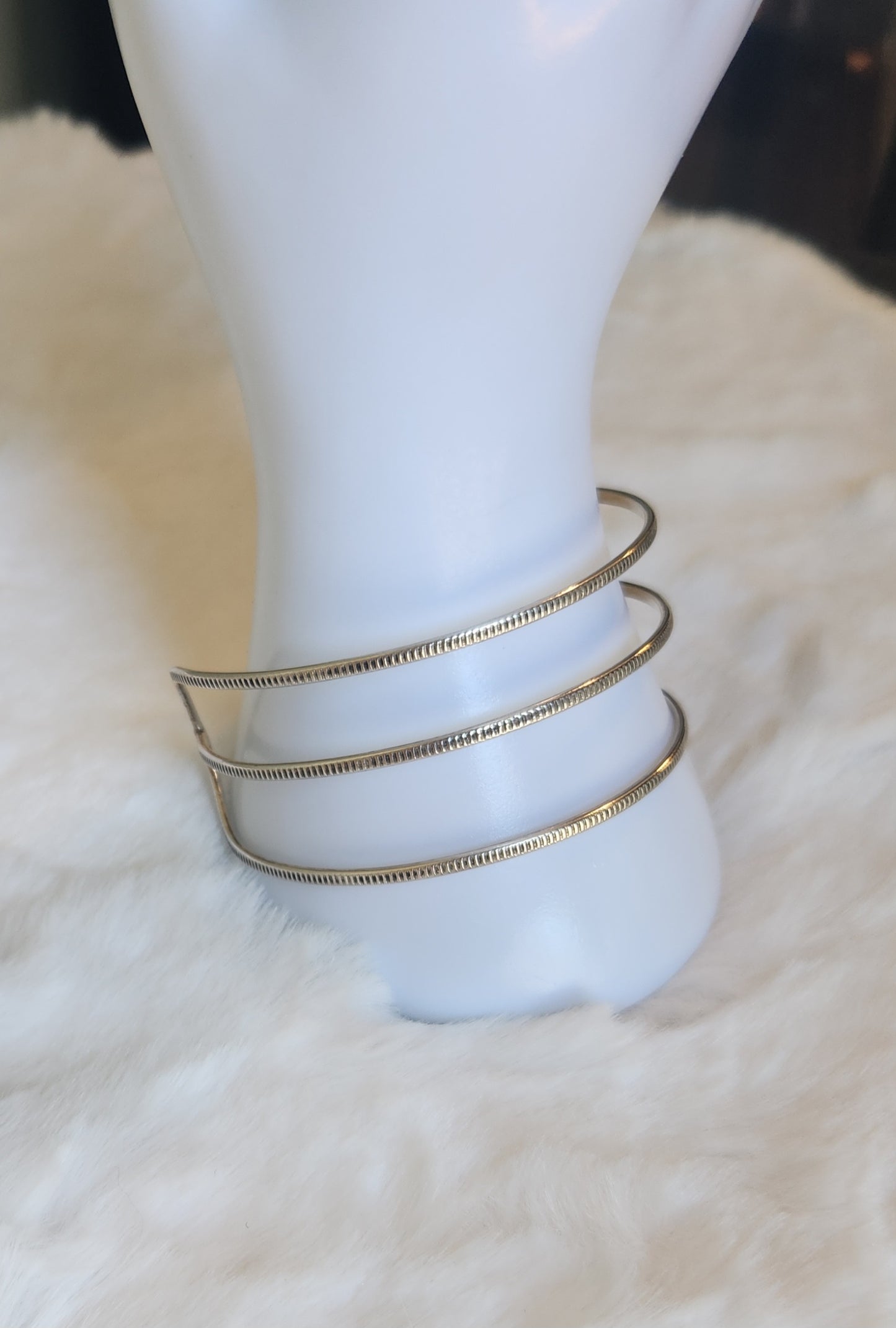 Sterling silver textured wire cuff bracelet