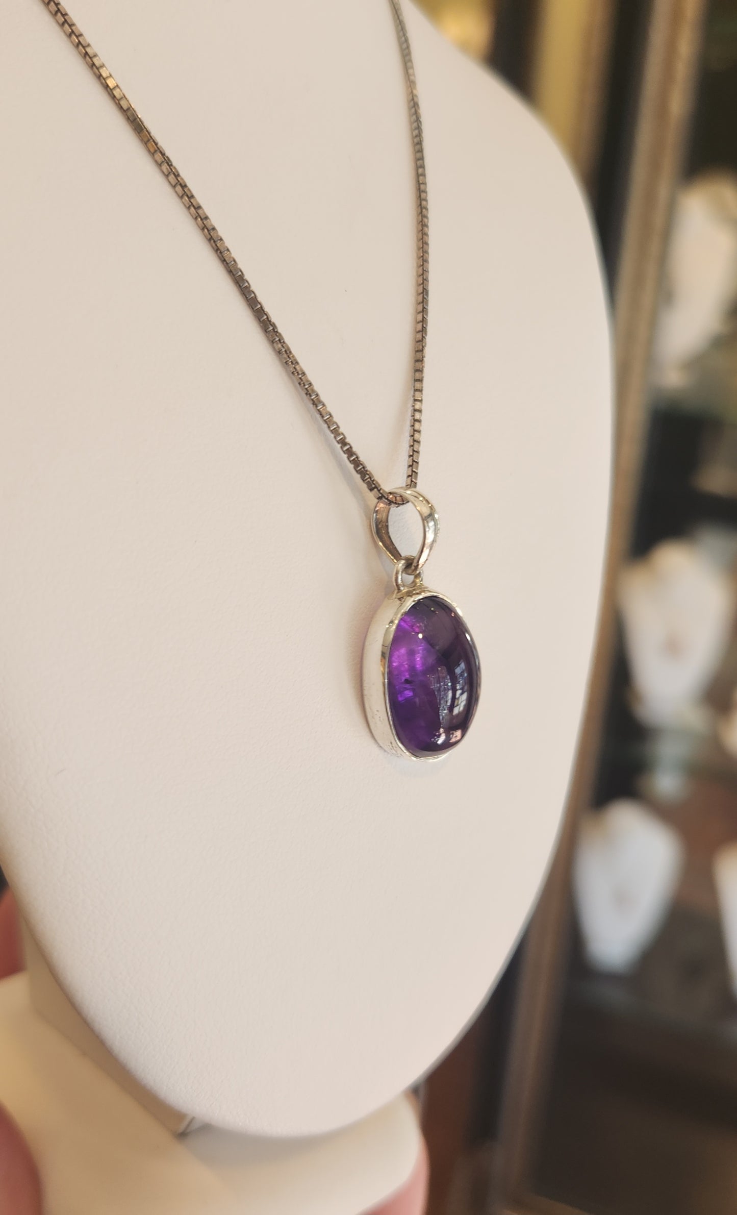 Sterling silver amethyst cabochon pendant