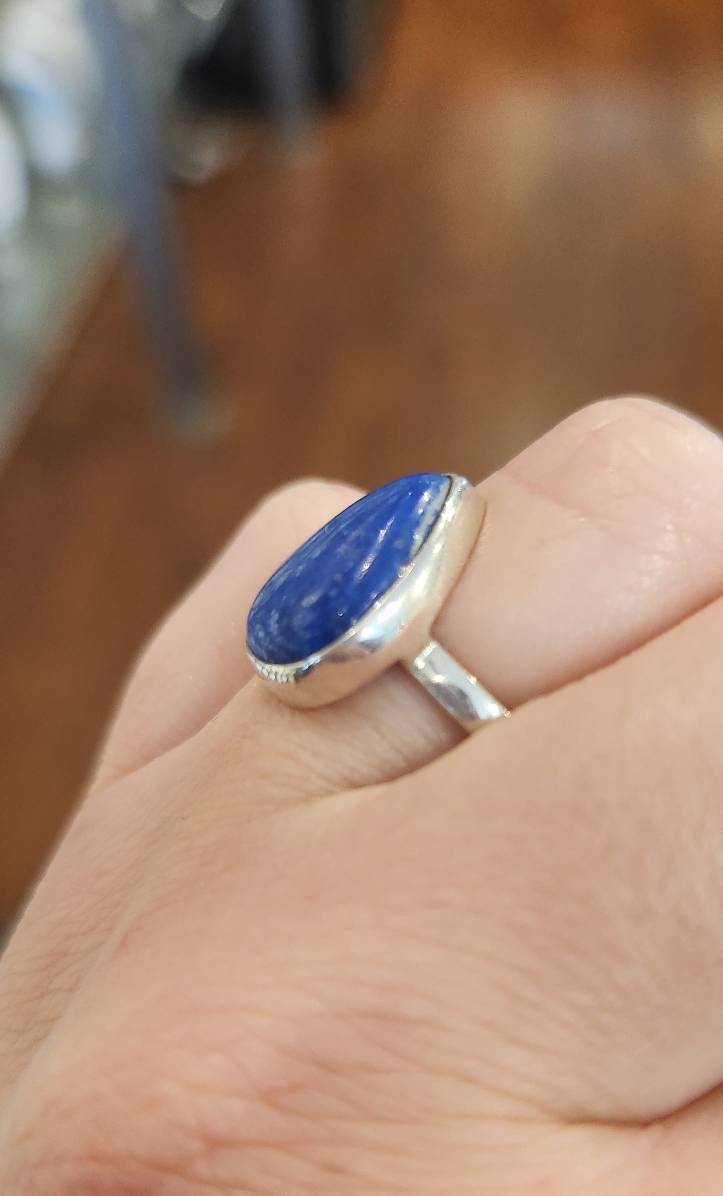 Sterling silver pear-shaped lapis ring