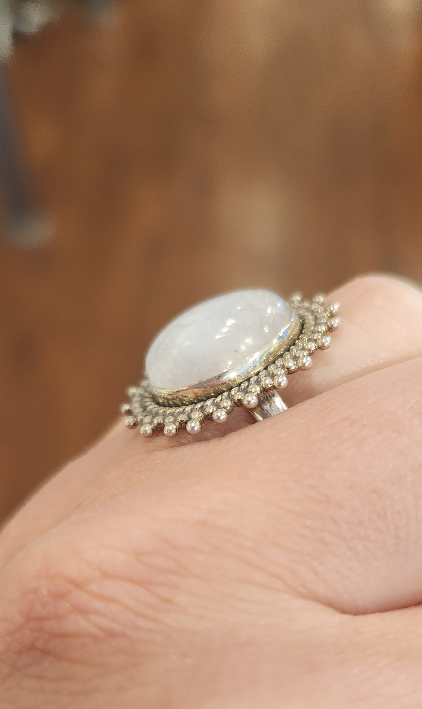 Sterling silver rainbow moonstone fashion ring